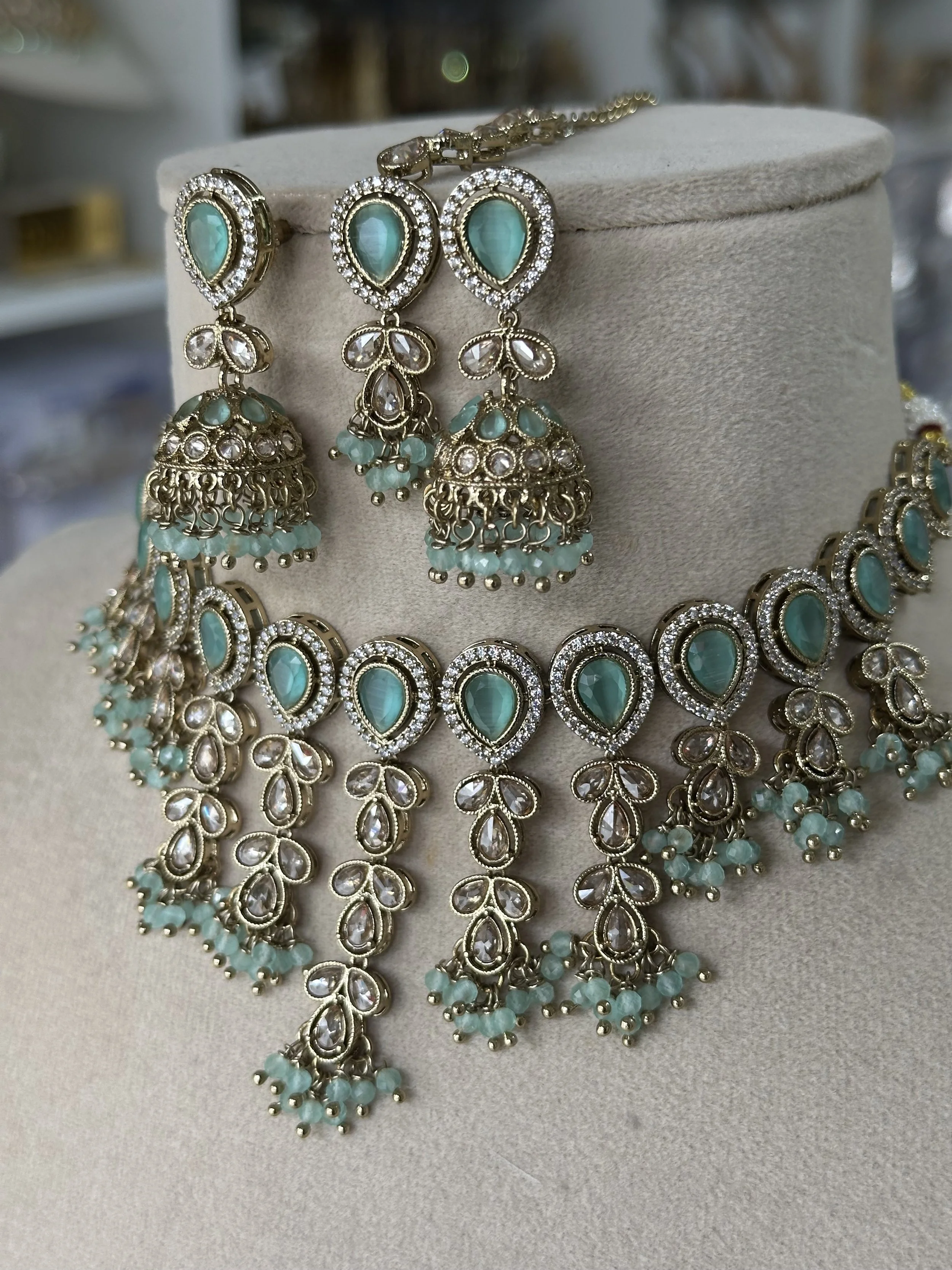 Antique gold flexible teal blue set - Laila