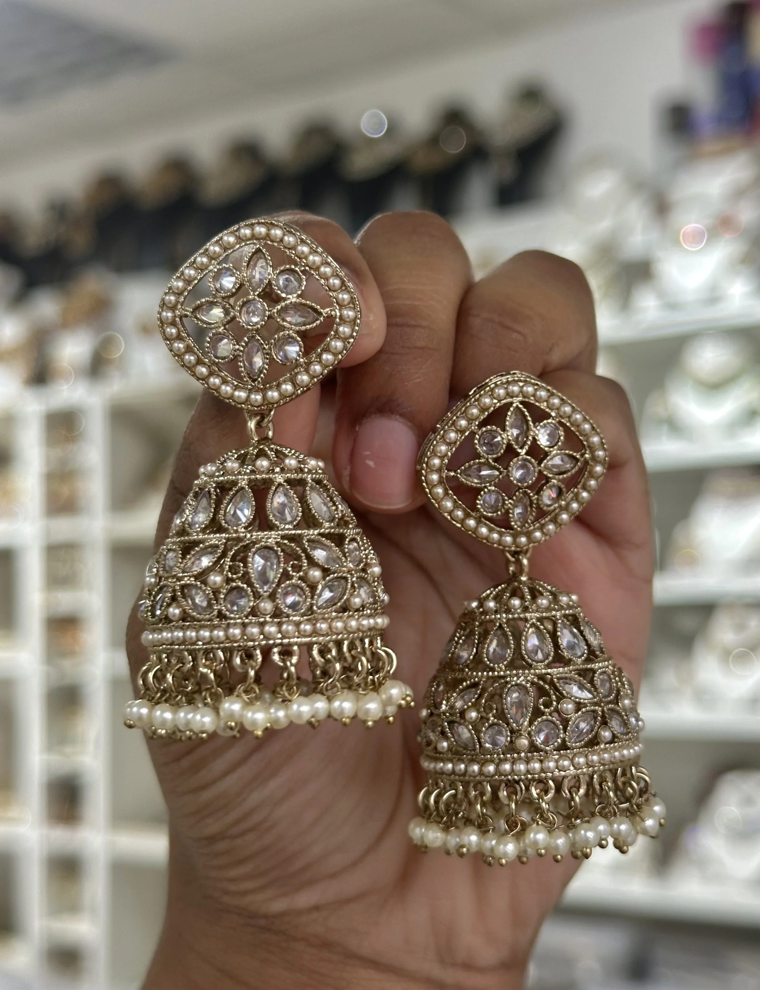 Large polki jhumka - White