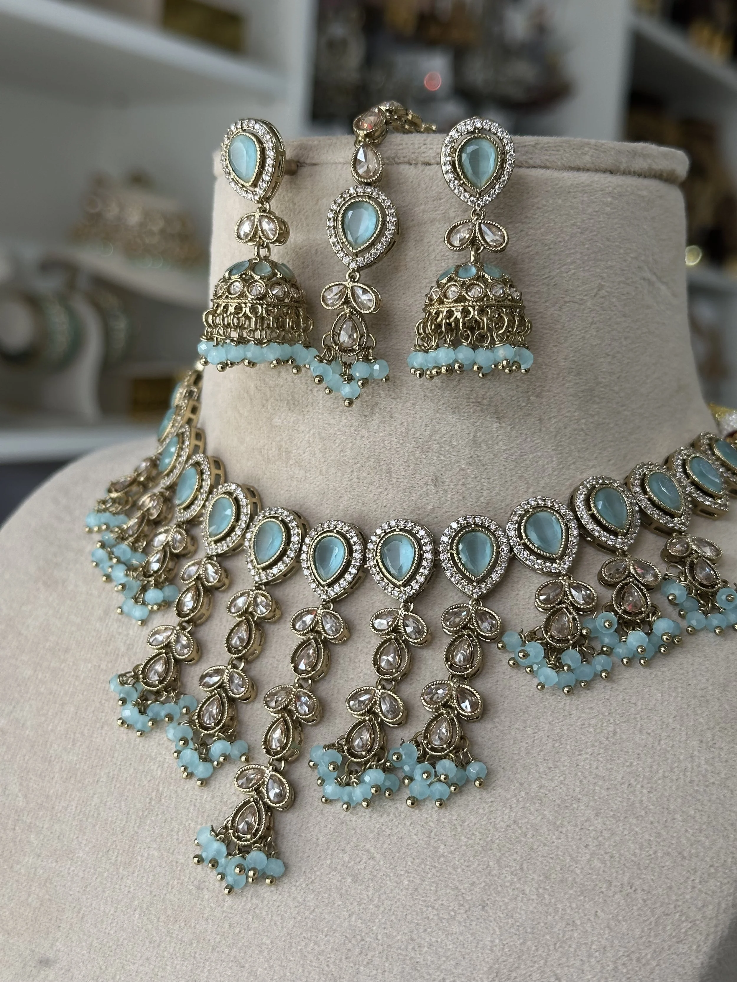 Antique gold flexible bay blue set - Laila