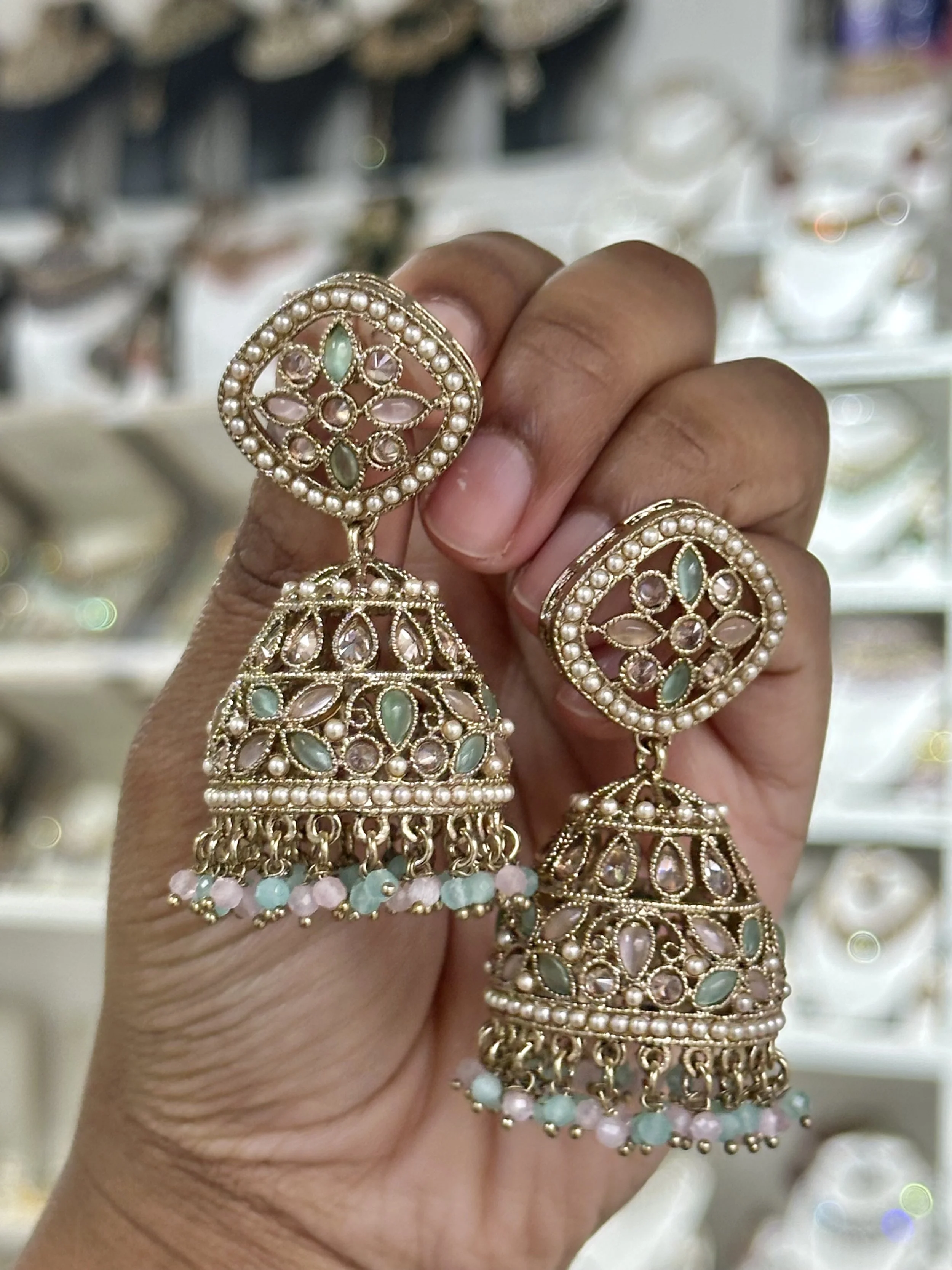Mint pink jhumka
