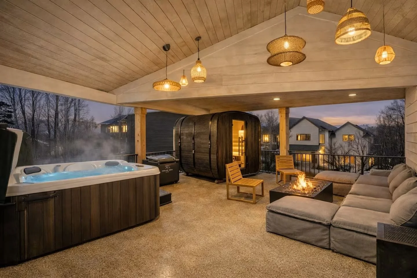 bereaved moms retreat in utah with hot tub and sauna.
