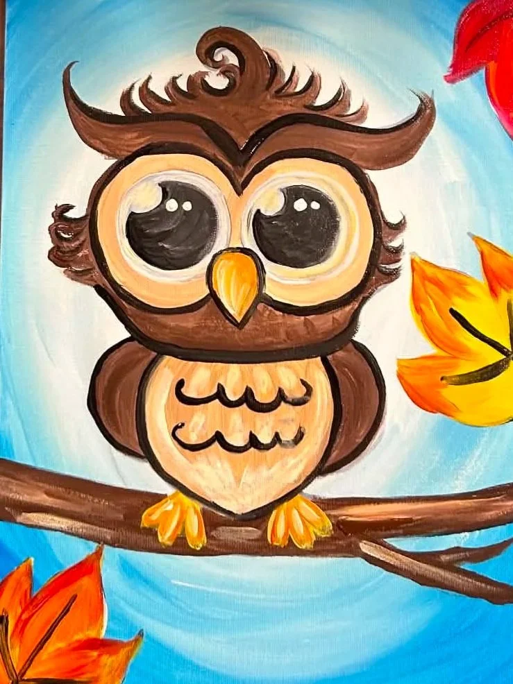 Kids Paint Party at Yolo Cafe - Owl Painting