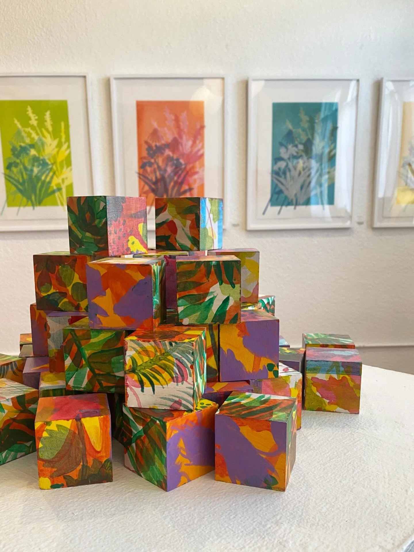 Works on paper, ceramics and wood on view in Sensuous @she.they.gallery in Santa Ana!

In the foreground, &laquo;&nbsp;Nature Finds A Way,&nbsp;&raquo; hand-painted wooden blocks with six patterns inspired by nature, celebrate Nature&rsquo;s tenacity