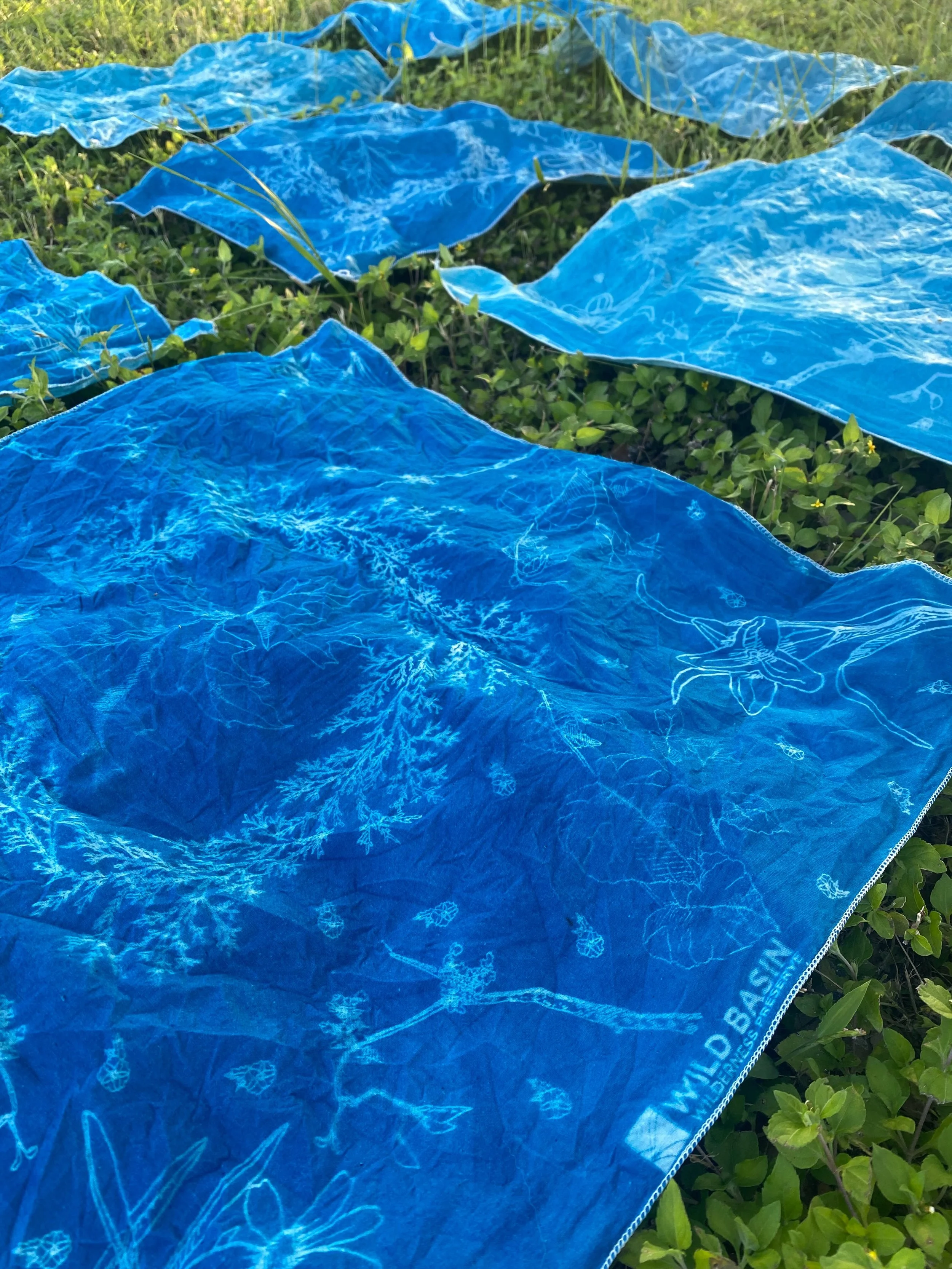From the drawings in my sketchbook to organic cotton with cyanotype, each bandana had its own moment in the sun, capturing rays and transforming the plain surface to pattern. Each one inspired by @wildbasin 💙💙💙

There are a couple left, with more 