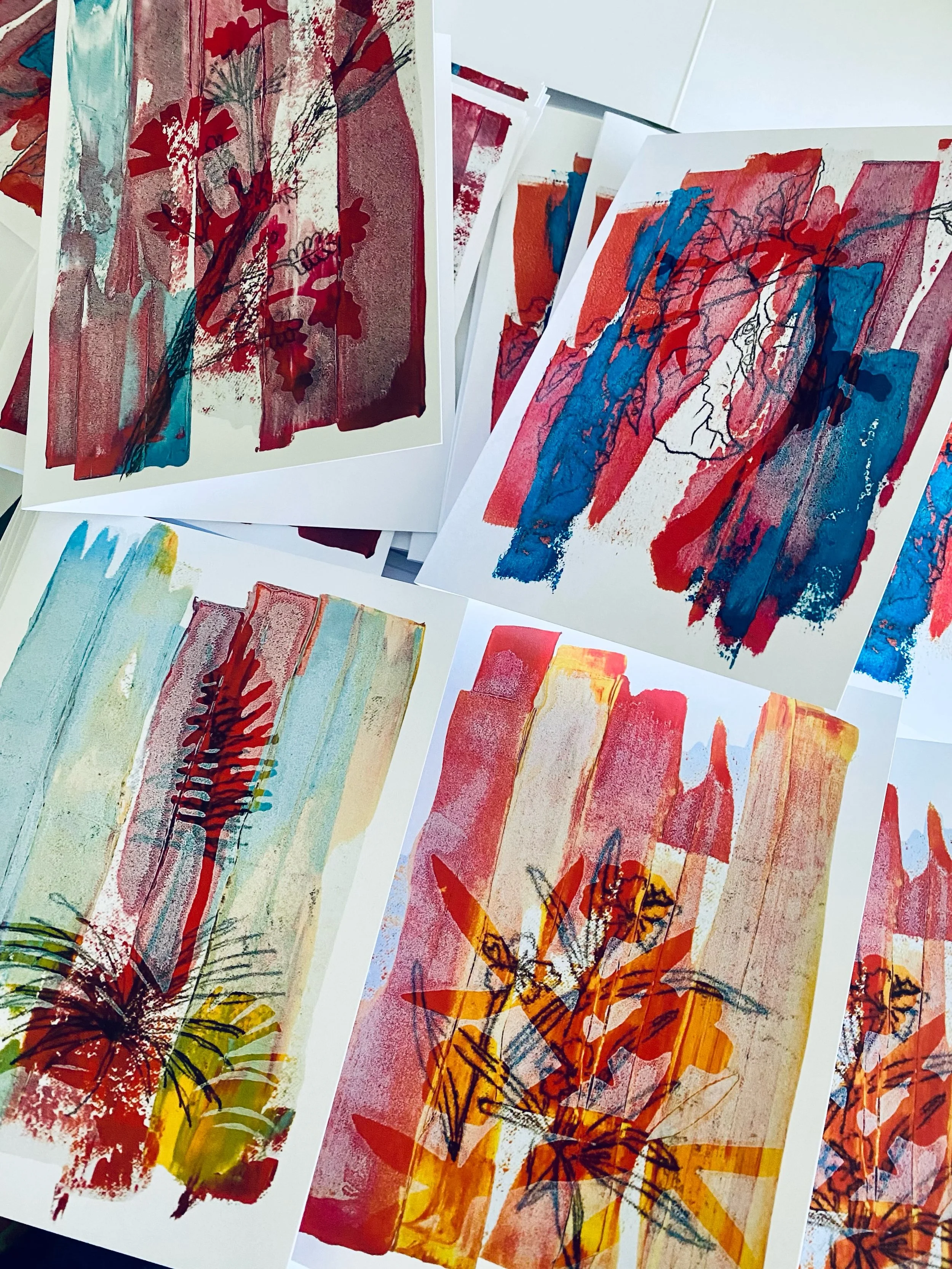 Did you know? 

I had several different 5x7 cards made of my monotypes as a way to spread the joy&hellip; I love sending and receiving mail &mdash;indeed, we call it &laquo;&nbsp;snail mail&nbsp;&raquo; as good things are often worth the wait, right?