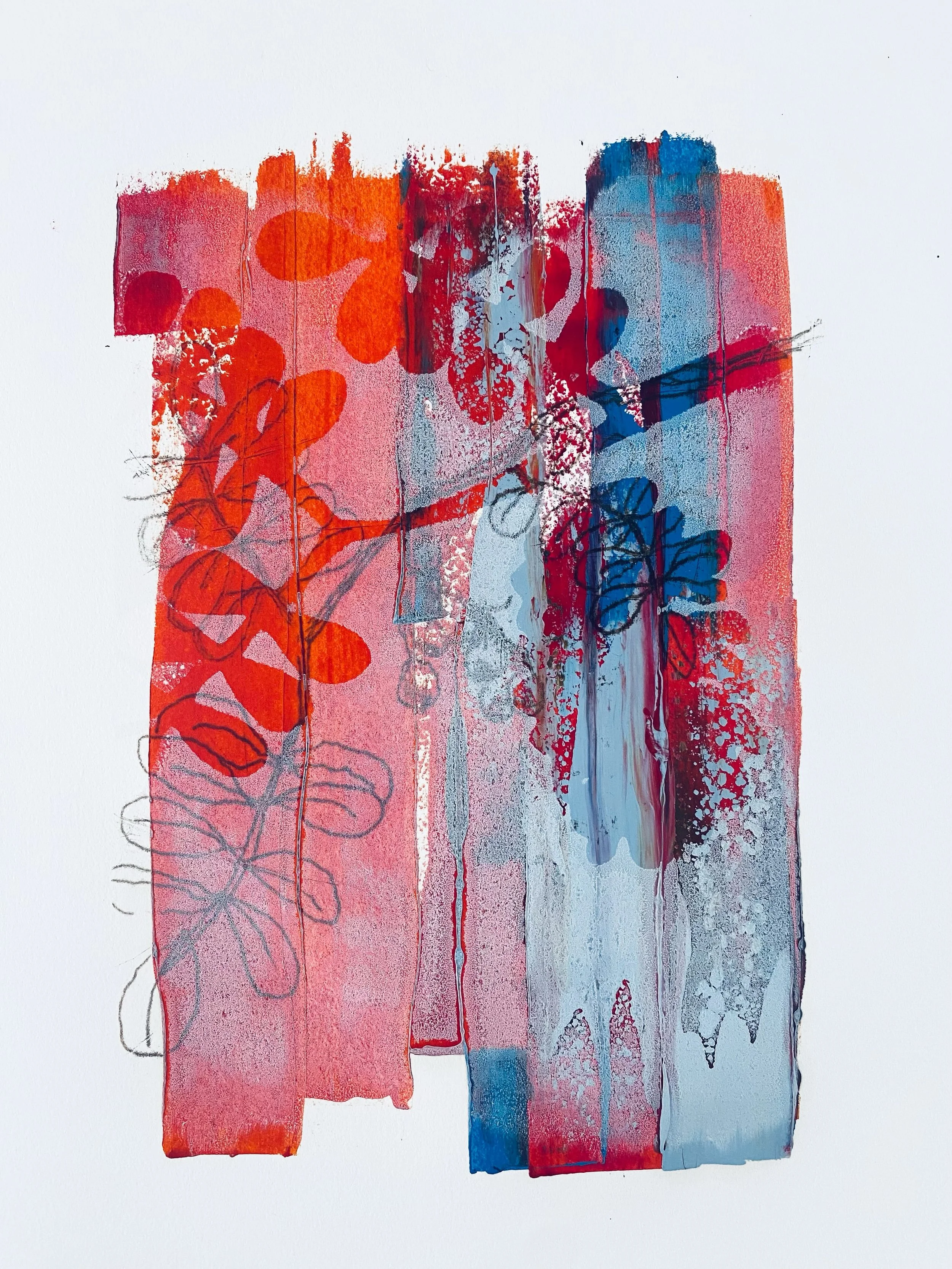 Mountain Laurel
2026, monotype, 11 x 14in.

On my first hike @wildbasin at the beginning of my residency, I wandered along the trail and was suddenly struck by the sweet, overwhelming scent of grape from the Mountain Laurel. 

A native of central Tex