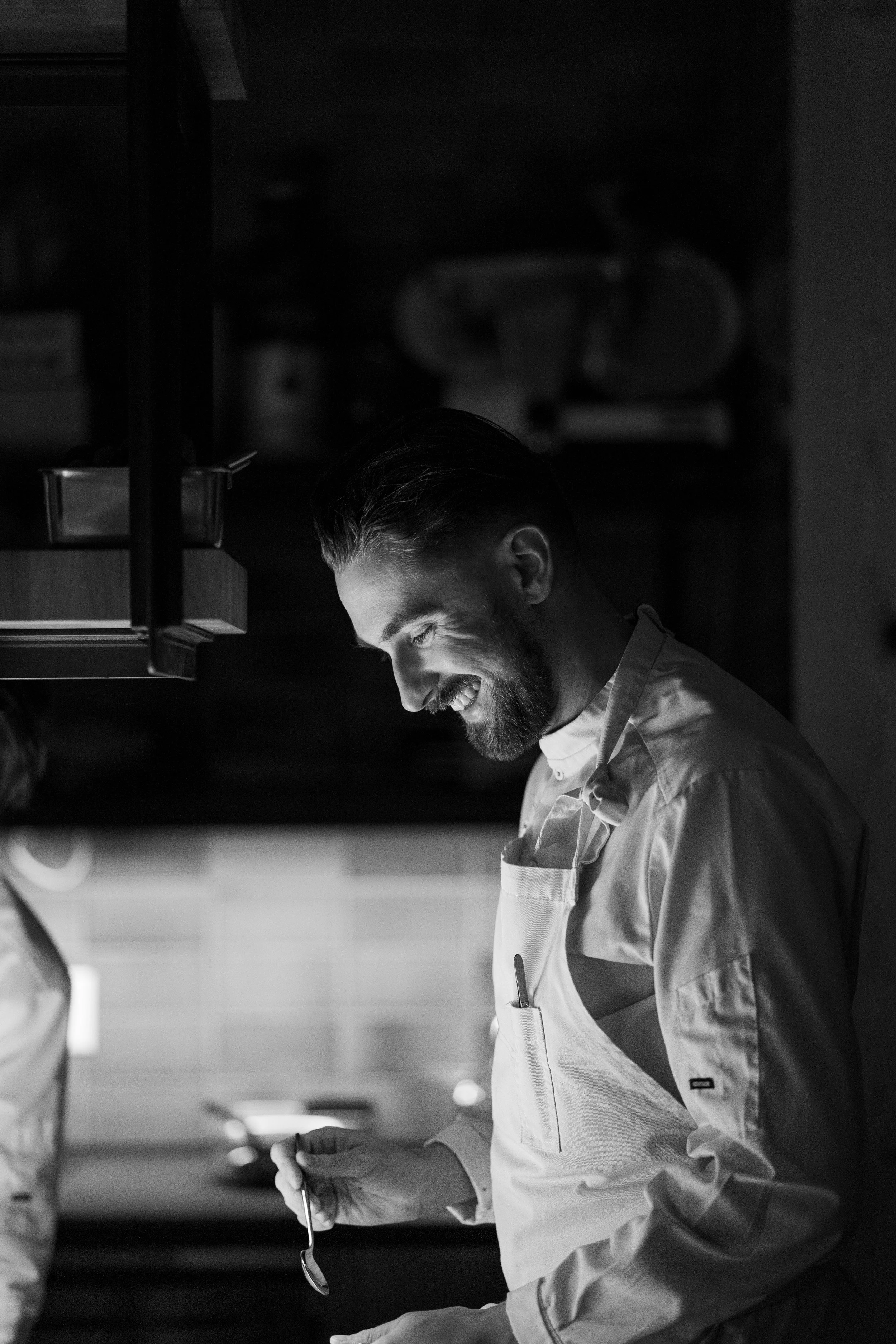 Candid portrait of Chef Harrison Cheney of Michelin-starred Sons and Daughters in San Francisco.