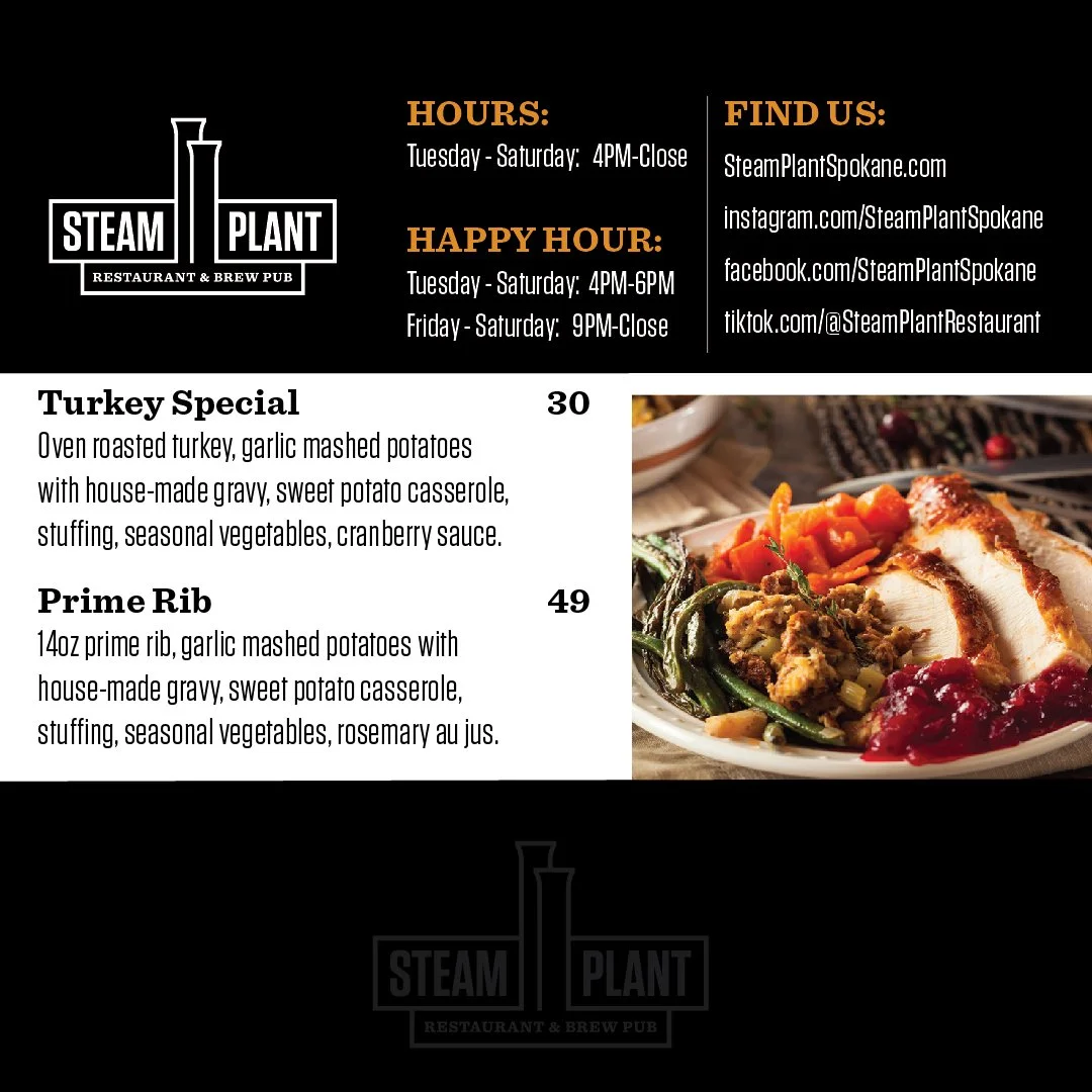 Thanksgiving 2023 — Steam Plant Restaurant & Brew Pub