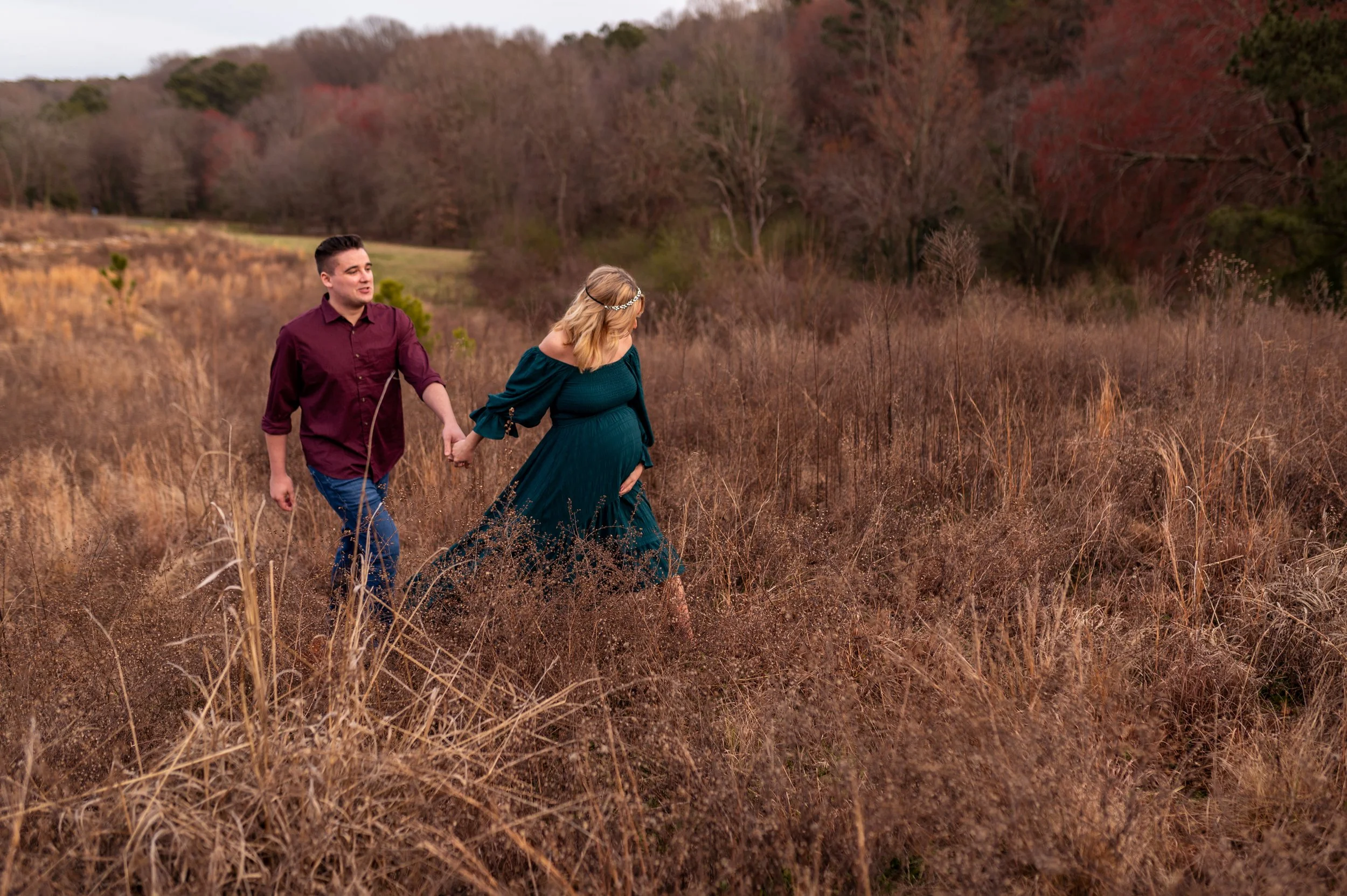Maternity photography by Briana Woods: Couple strolls the NCMA in Raleigh.