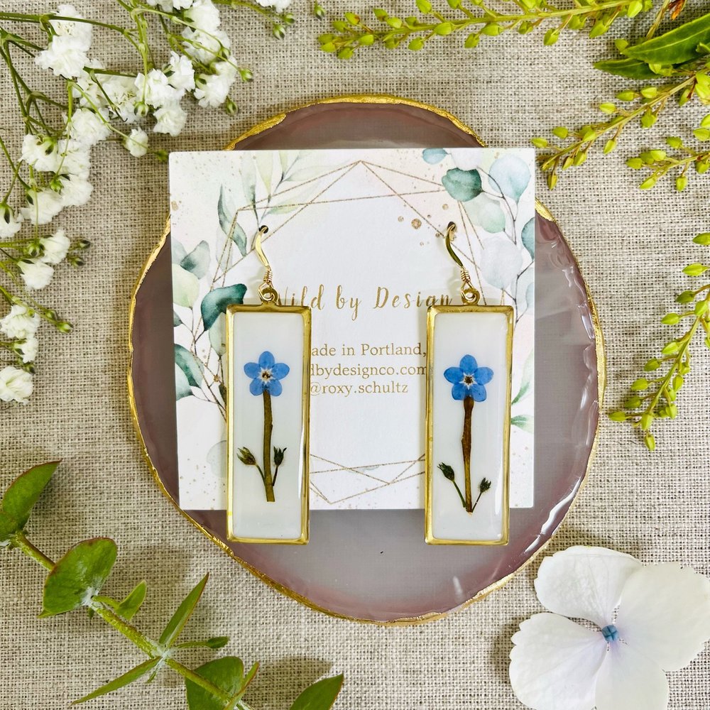Real Pressed Forget-Me-Not Rectangle Earrings — Wild By Design