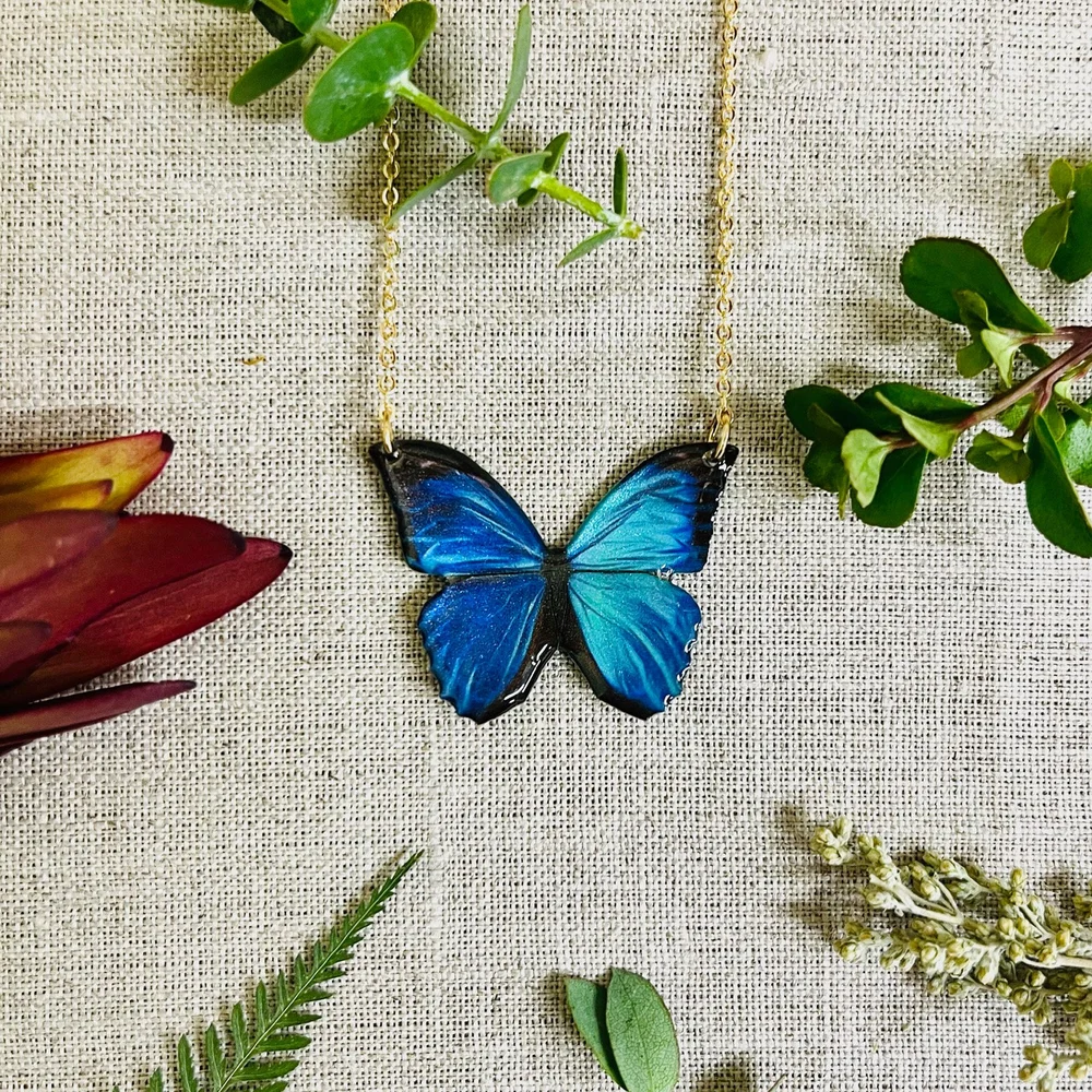 Blue Morpho Butterfly Necklace — Wild By Design