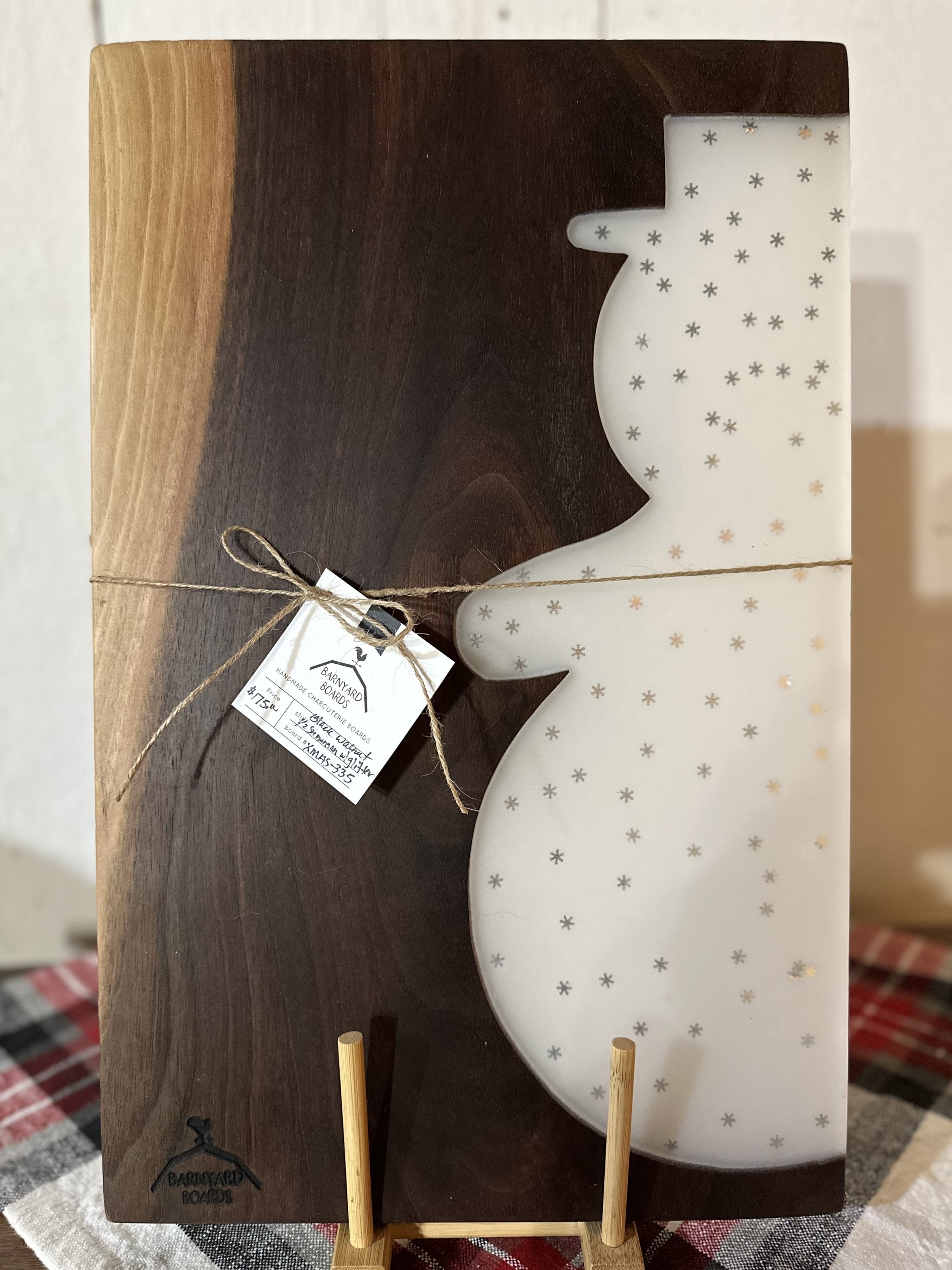 Black Walnut with White Epoxy and Snowflake Glitter 1/2 Snowman