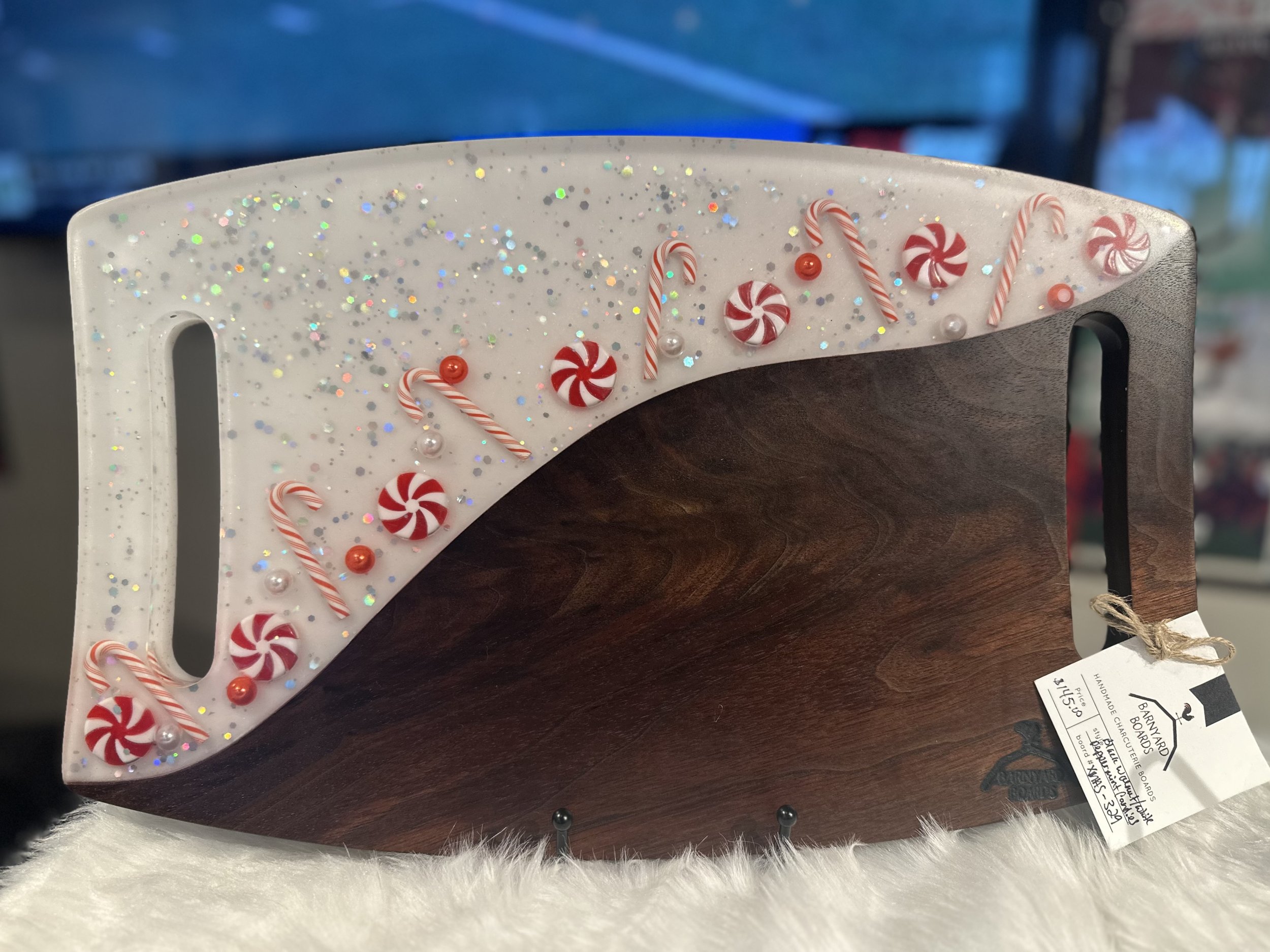 Black Walnut w/ White Epoxy, Glitter and Peppermints Serving Tray