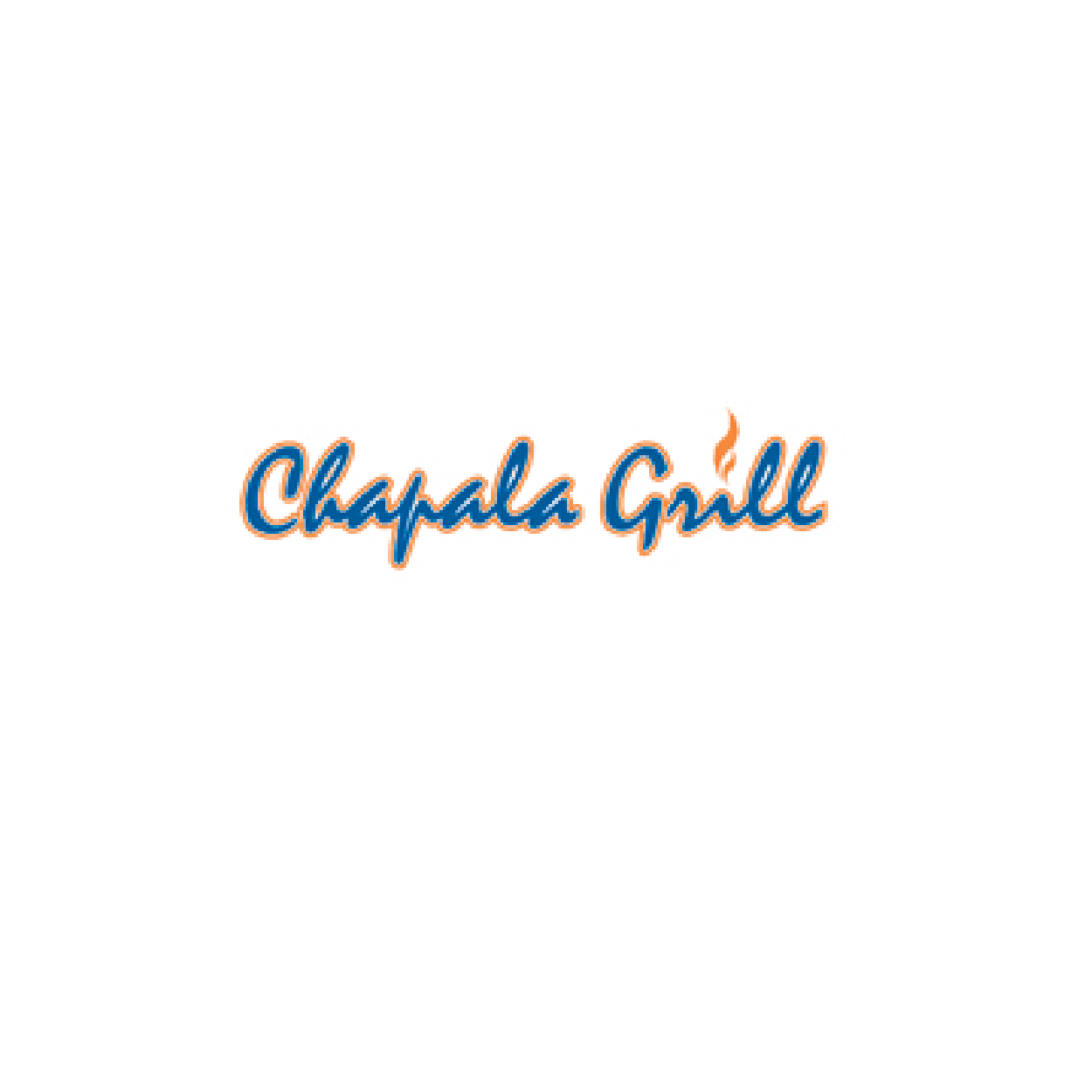 Logo of Chapala Grill with blue and orange cursive text and a small flame above the letter 'i'