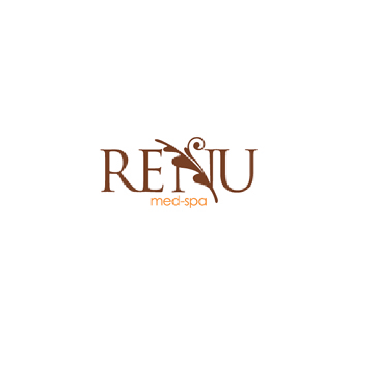 Logo for Résu Med-Spa featuring stylized brown leaf integrated with text in serif and sans-serif fonts.