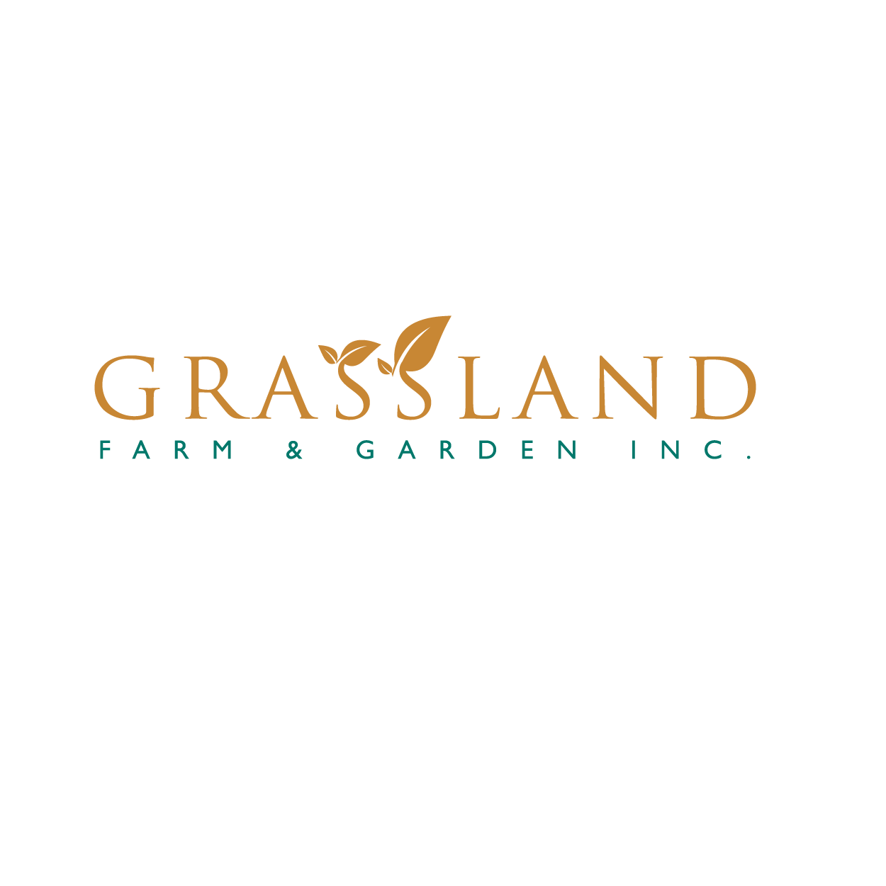 Logo for Grassland Farm & Garden Inc. featuring a stylized plant with two leaves above the company name.