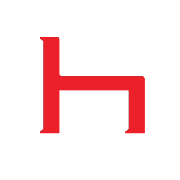 A red chair depicted in a minimalist, stylized graphic on a black background.