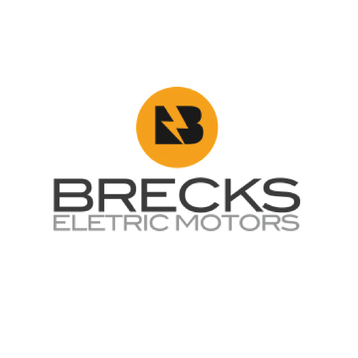 Logo for Brecks Electric Motors featuring a black and orange circular emblem with stylized 'B' and lightning bolt symbols, and the text 'BRECKS ELECTRIC MOTORS' beneath.
