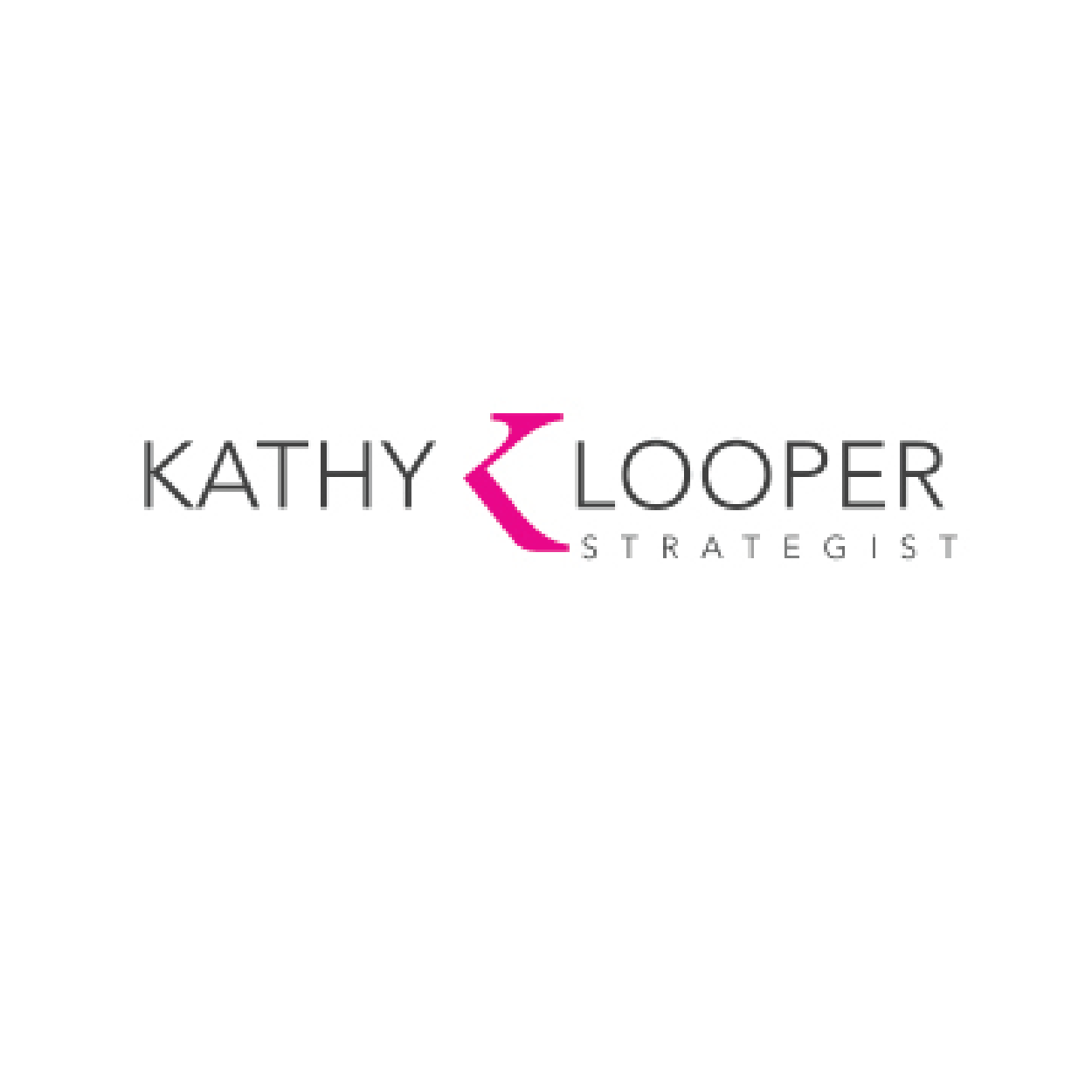 Logo with the name 'Kathy K Looper' and the title 'Strategist' underneath, featuring a pink stylized 'K' in the center.