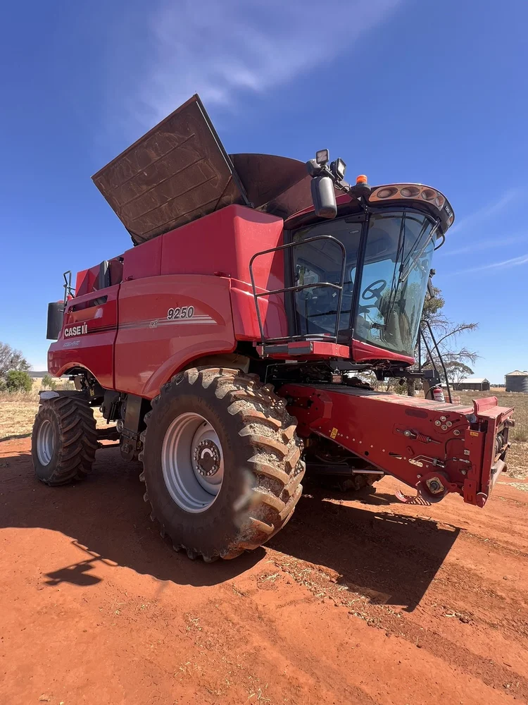 Case 9250 Combine + Midwest HDP60FT Front + Trailer for sale at Midstate Machinery Brokers