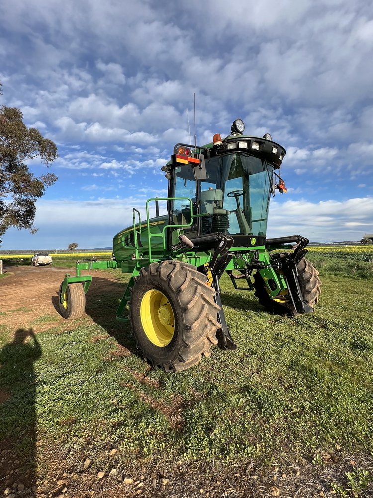 John Deere W150 Windrower + 440D Front + Trailer for sale at Midstate Machinery Brokers