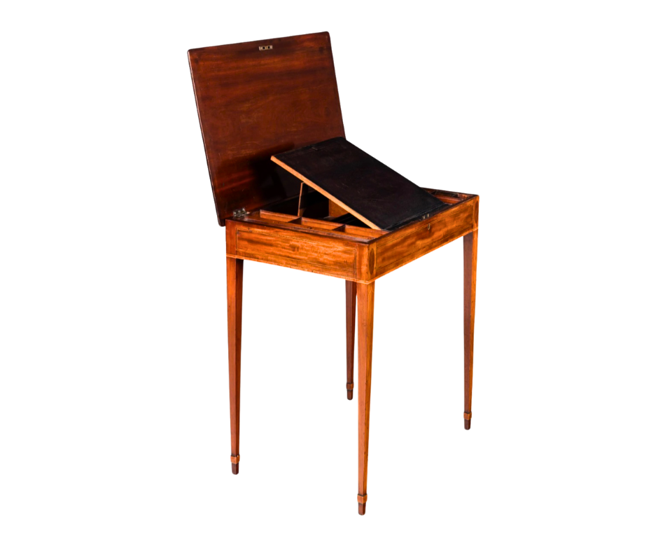 George III Lift-Top Writing Side Table with Inlay Detailing 29"H x 25.5"W x 18"D