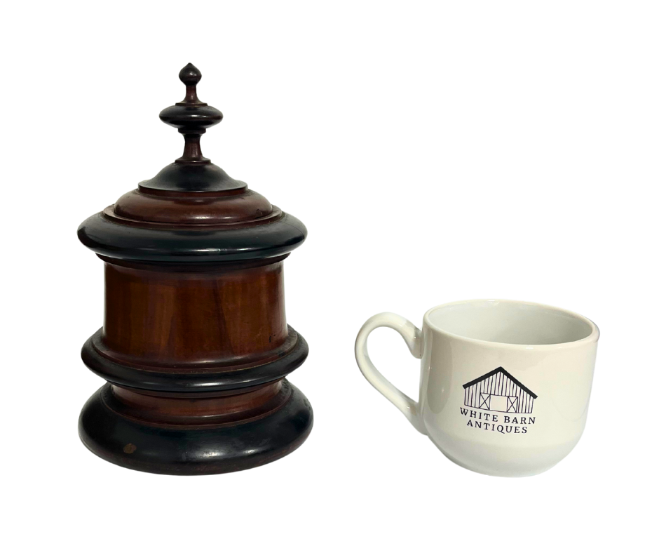 Antique English Treen (Turned Wood) Humidor in Mahogany with Contrasting Ebony Highlights
