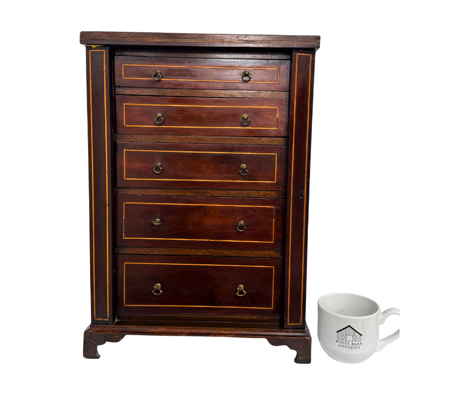 Antique Irish Salesman Sample, Circa 1883-1887 Case and One Drawer Stamped "M. Jones & Son, 23 Up Abbeyt Street.  5 Graduated Drawers with Side Swing Trim Lock. Top Has Marquerty Sunburst Design.  Con