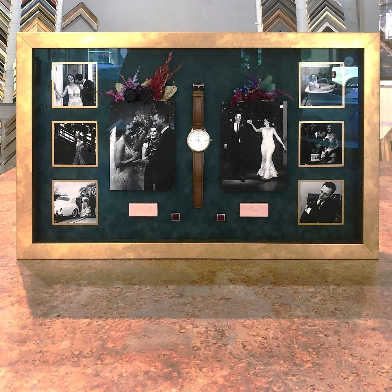 Shadowbox with wedding mementos