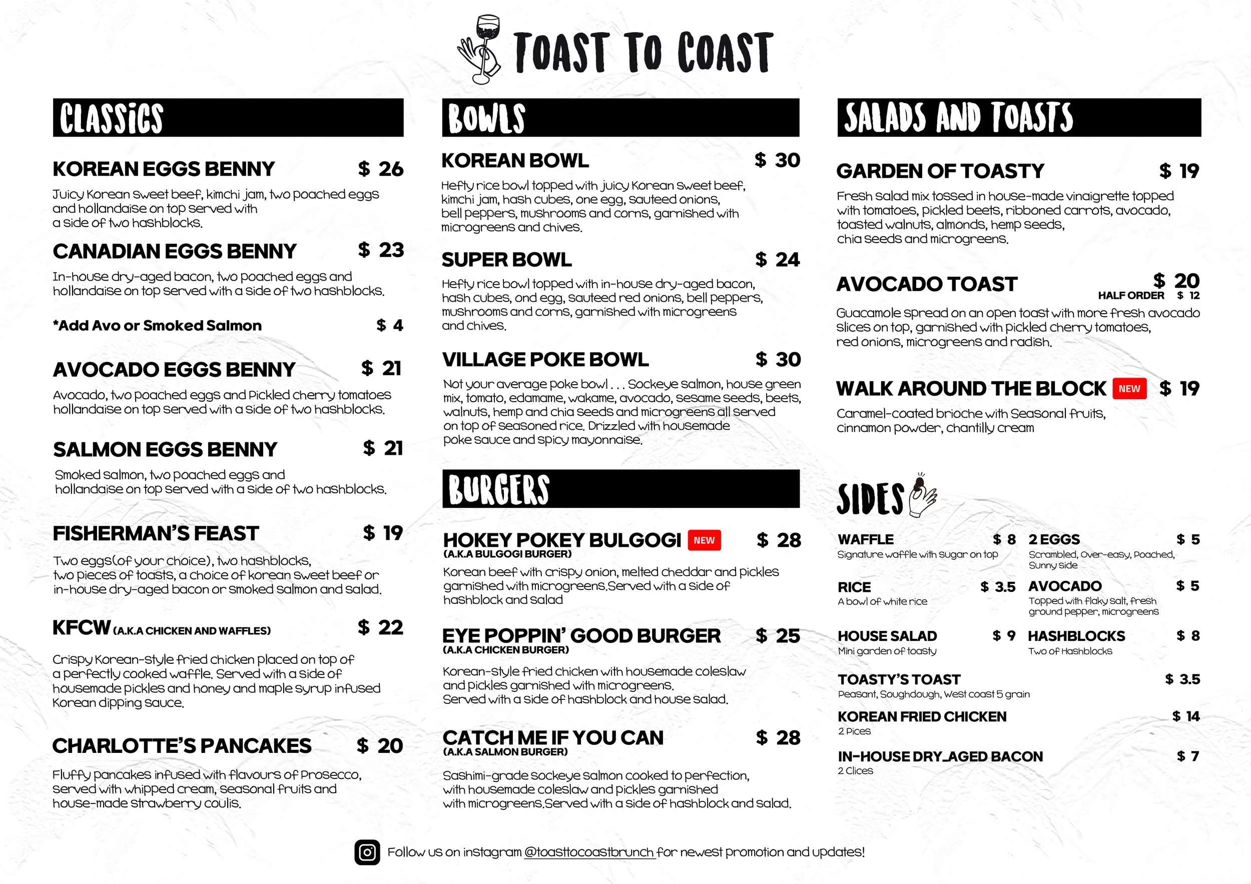 Brunch Menu — Toast To Coast Brunch Bar