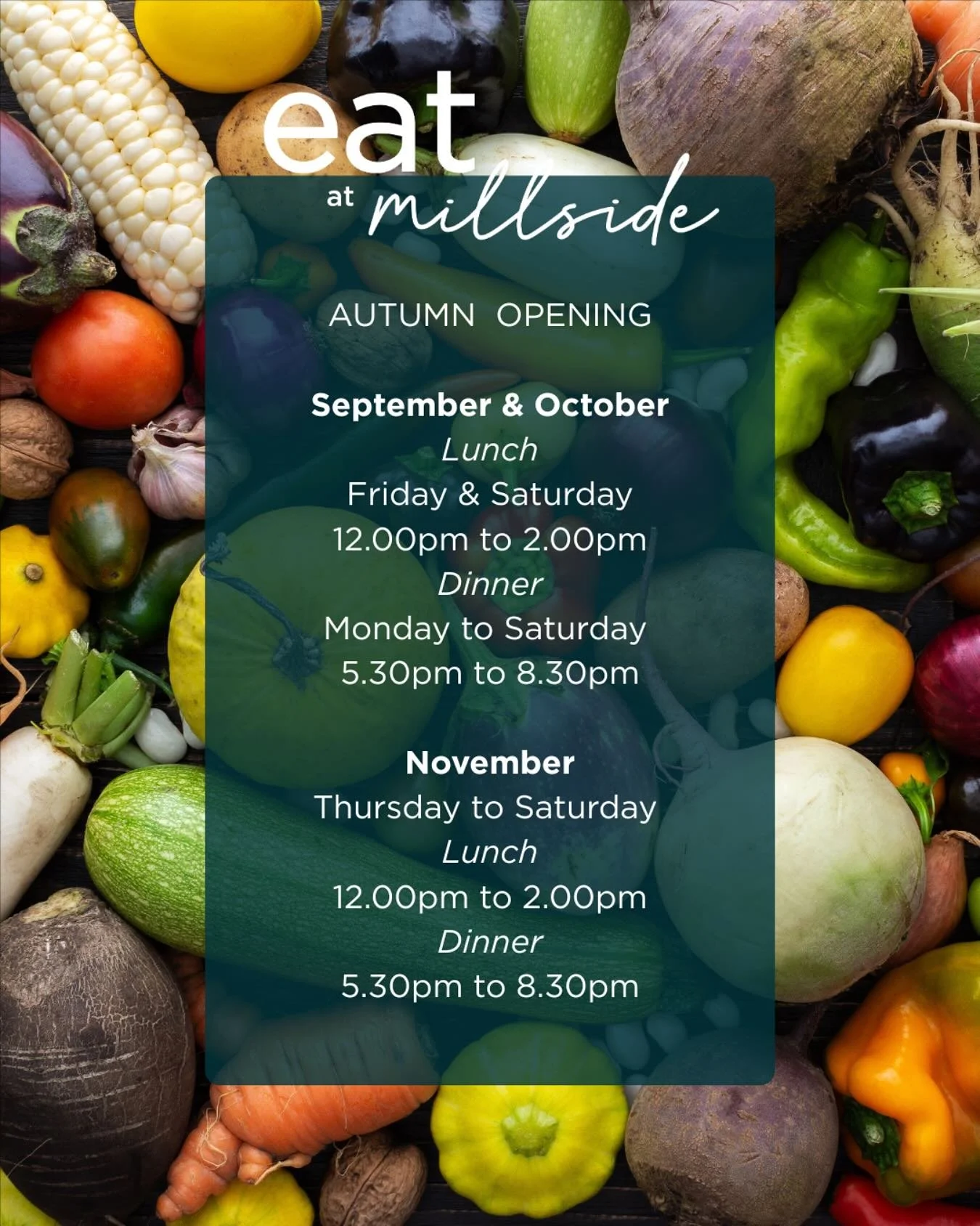 Our menu &amp; opening times change with the seasons, join us this autumn for cosy nights and comforting lunches 🍁🧡🍂🤎
Book online or give us a call 
Standby for December, Christmas &amp; New Year opening news 🤩