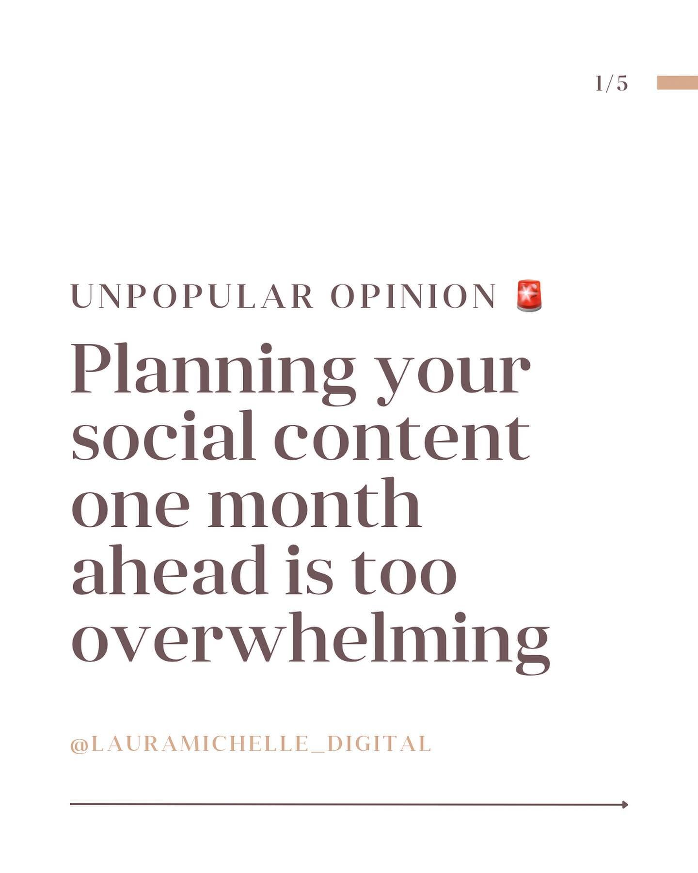 Unpopular Opinion 👇
Monthly content planning is overwhelming for small business owners because life changes too quickly! 😅Planning just one or two weeks ahead is much simpler and can be a game-changer! 

💡 Join my FREE Power Hour and learn how to 
