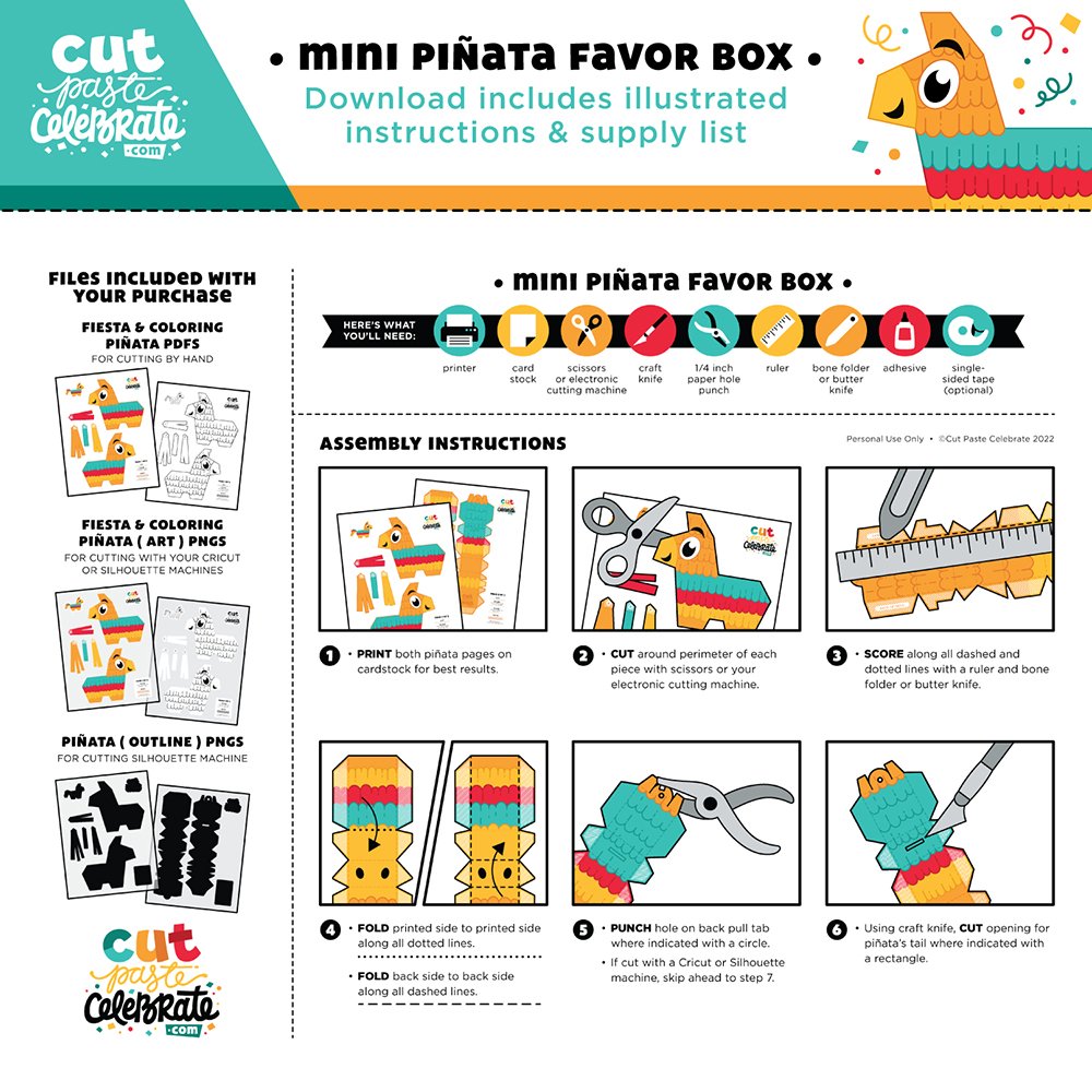 Each of Cut Paste Celebrate's printables come with illustrated step-by-step assembly instructions.