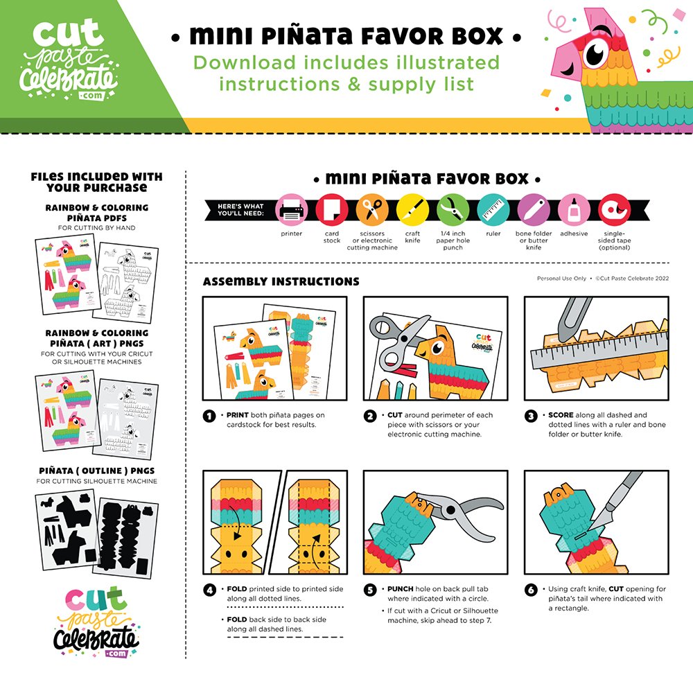 Each of Cut Paste Celebrate's printables come with illustrated step-by-step assembly instructions.