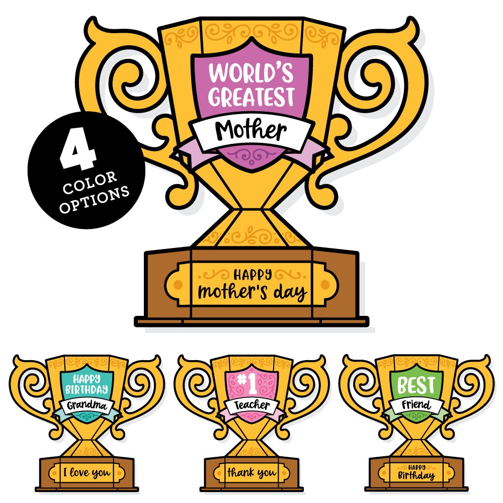 Personalize these printable DIY Trophies with the included nameplate, crest, and color options.