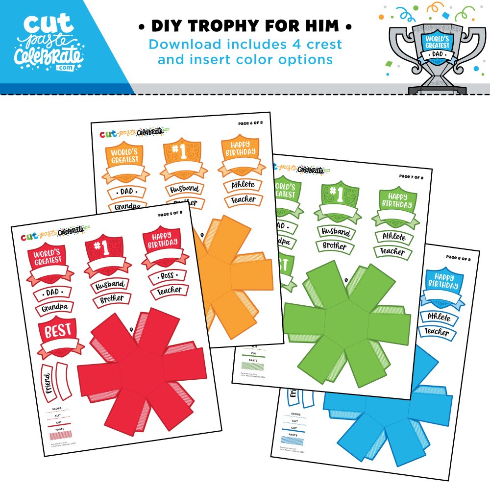 Personalize these printable DIY Trophies with the included crest and insert options.