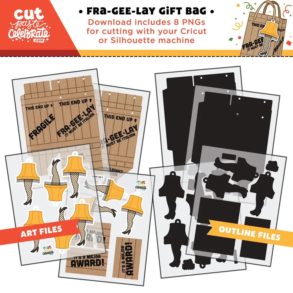FraGeeLayGiftBag CutPasteCelebrate PNGfiles printable fra-gee-lay gift bag & tag set | cut paste celebrate | printable projects & svg cut files