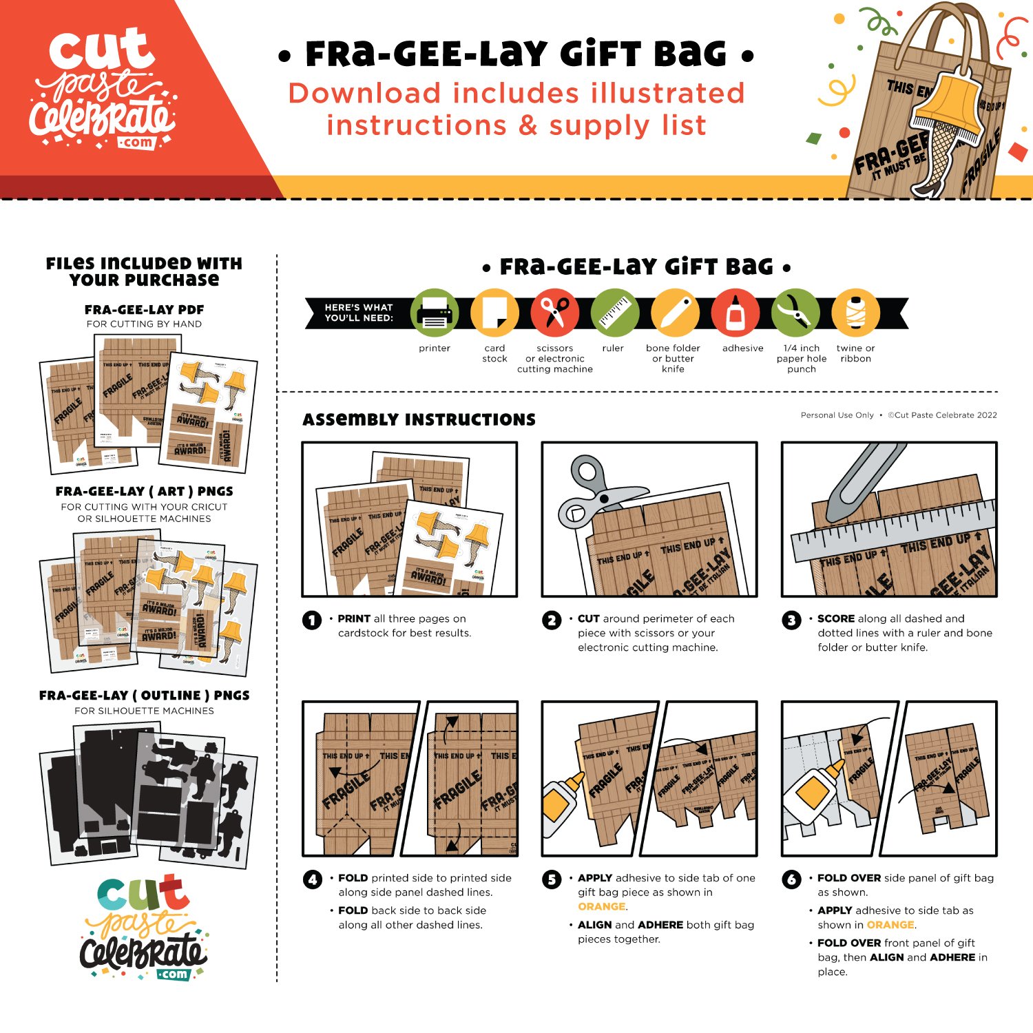 Each of Cut Paste Celebrate's printables come with illustrated step-by-step assembly instructions.