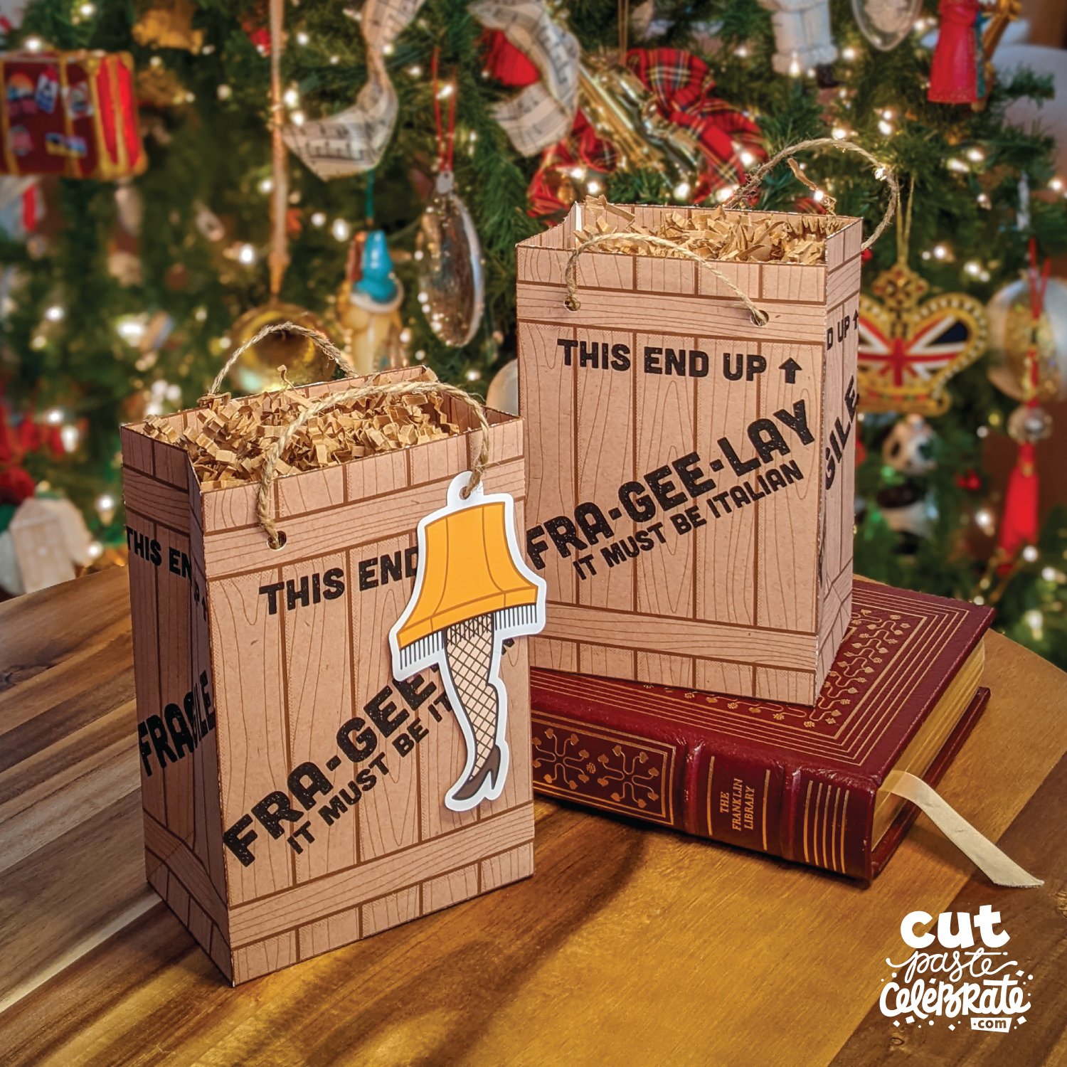 This printable gift bag and tag set was inspired by the classic holiday movie, A Christmas Story.