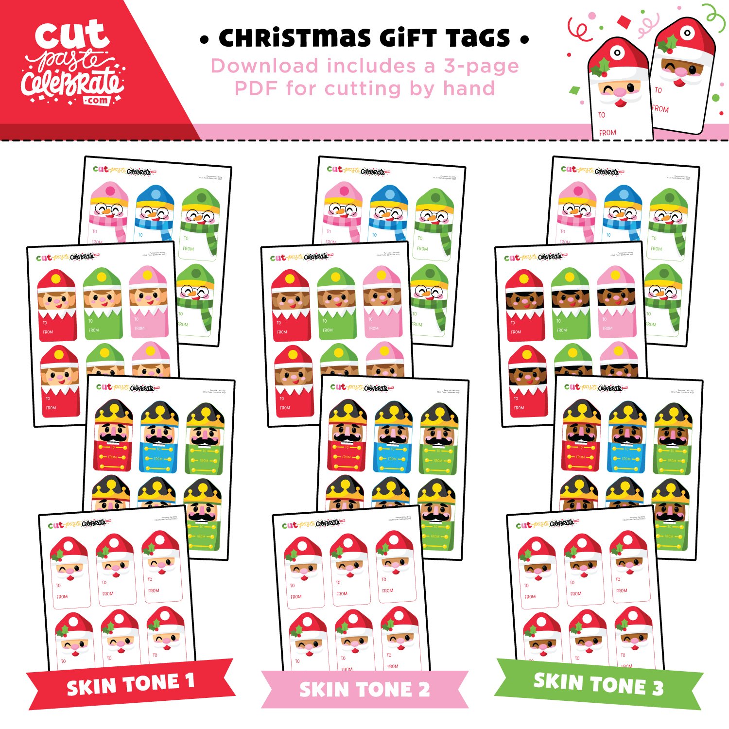 These printable Christmas gift tags come with 3 PDF files for cutting by hand.