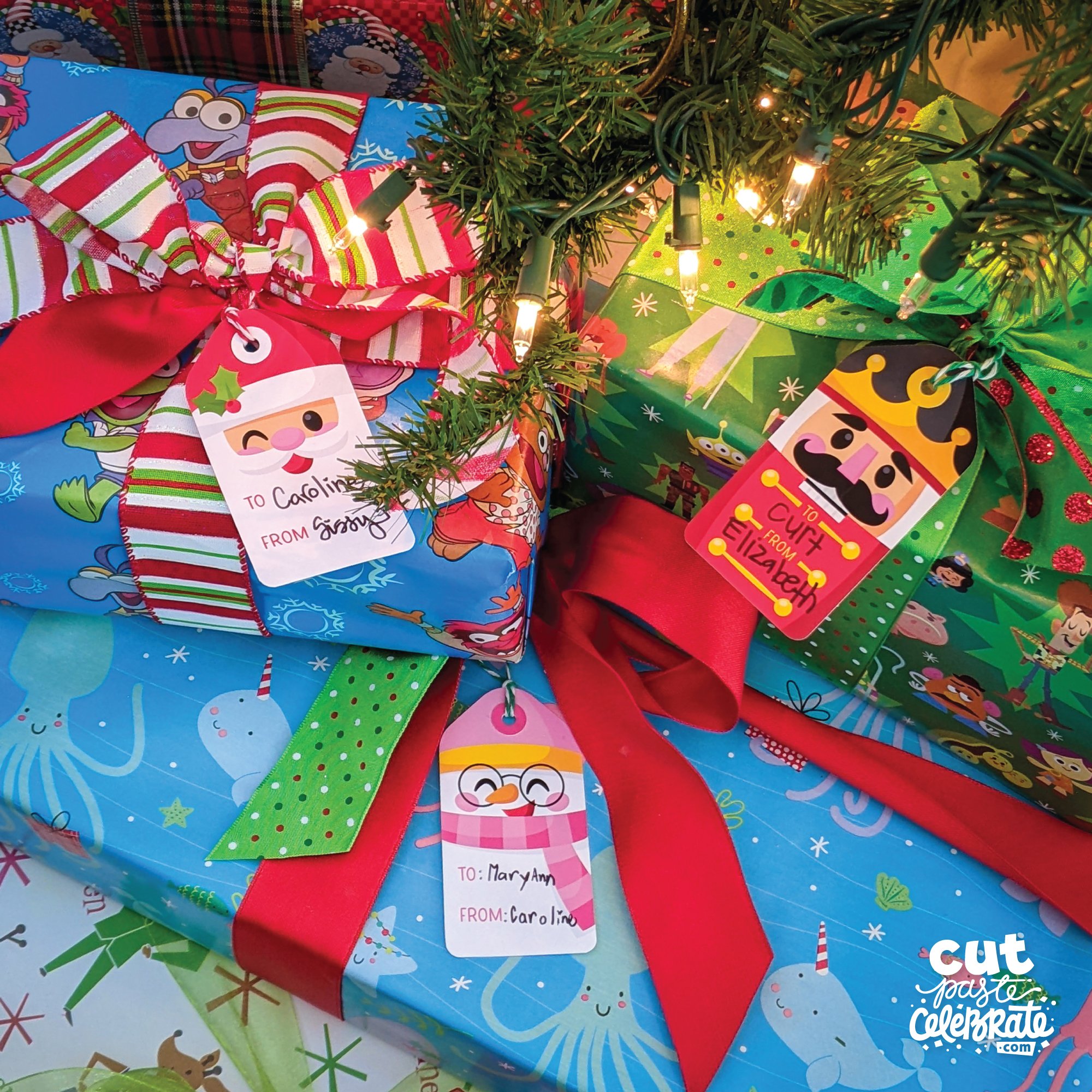 Printable Christmas Tags featuring cute holiday faces
