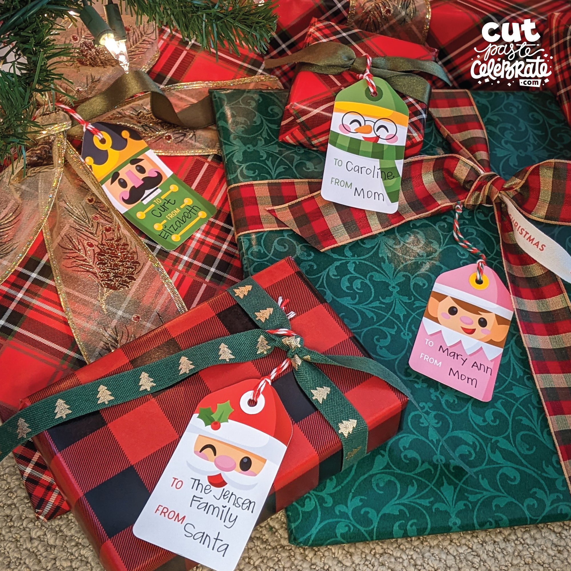 Printable Christmas Tags featuring cute holiday faces