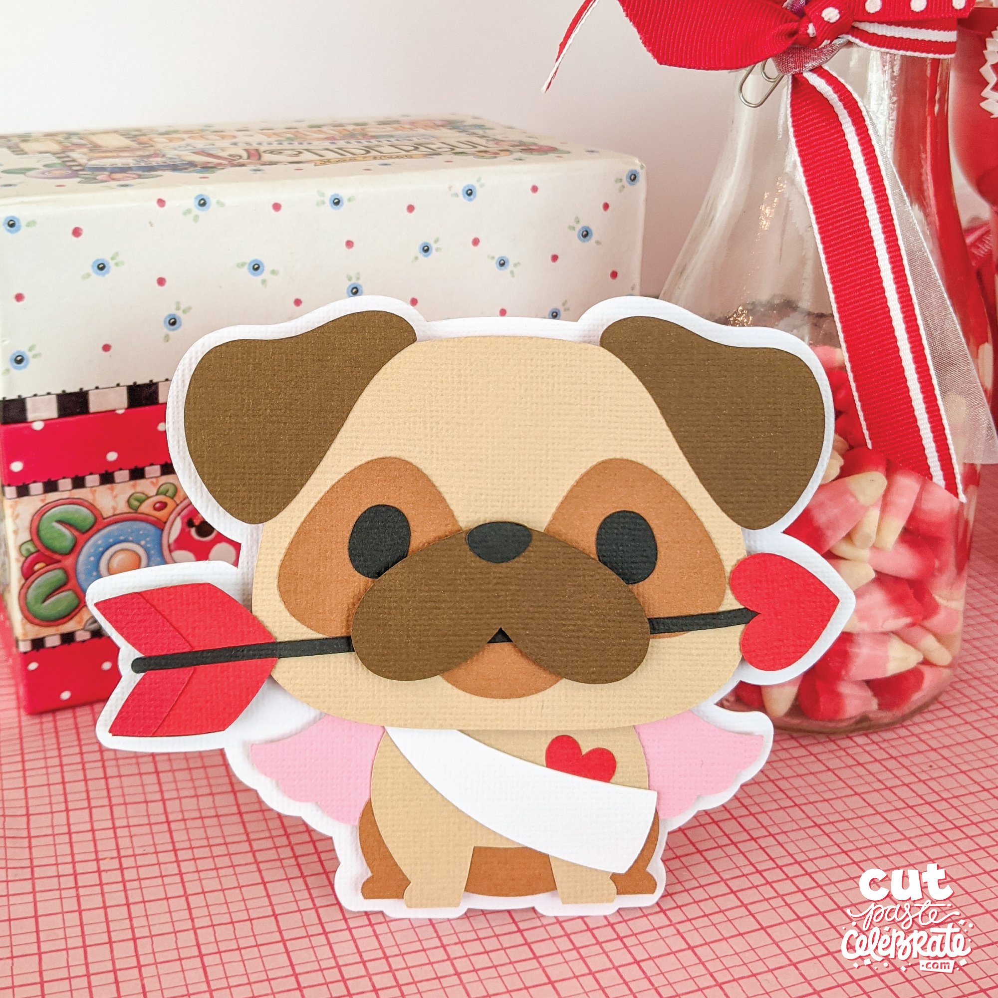 Send your significant other some PUGS & KISSES with hand made card featuring this SVG cut file!