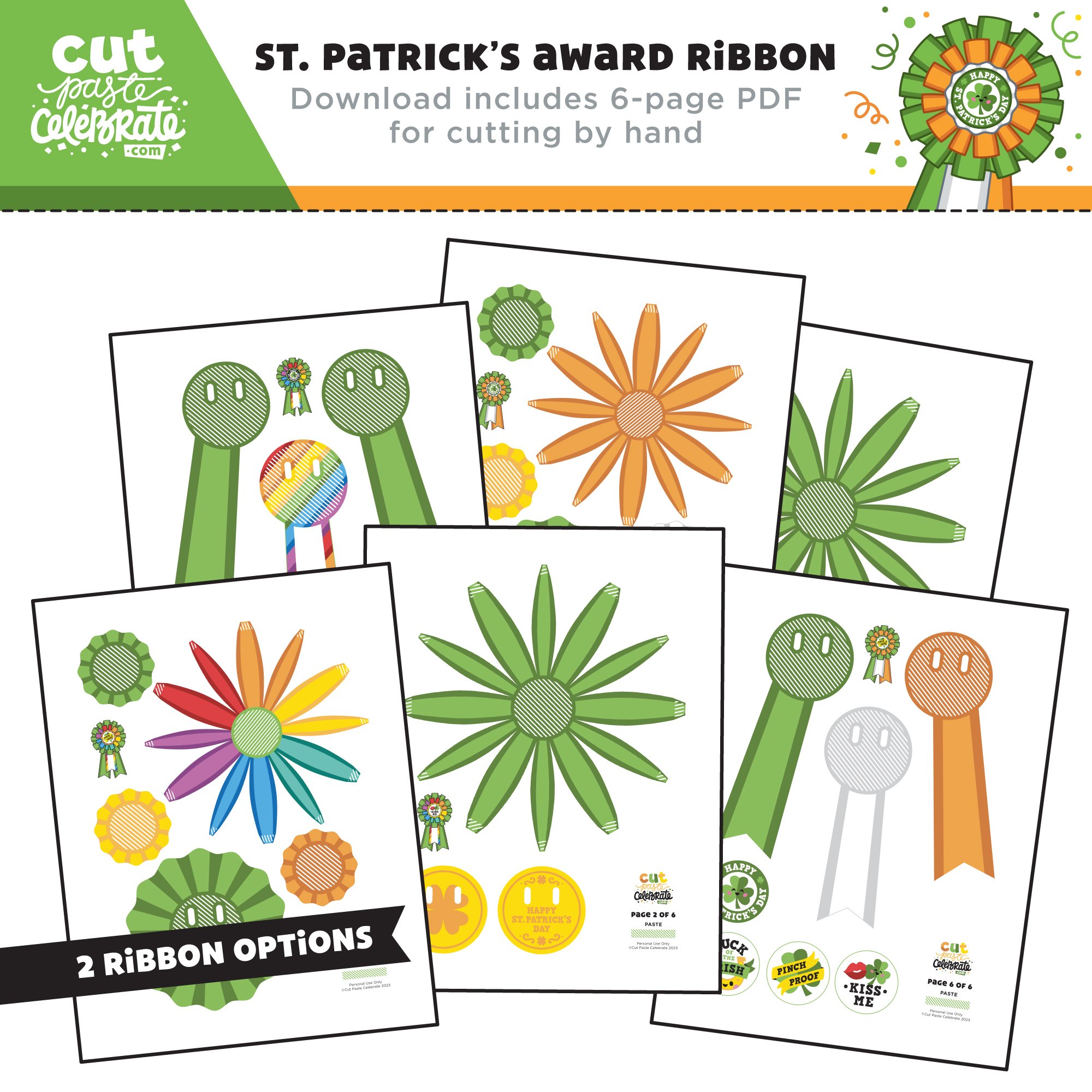 You're printable Award Ribbon download includes a 6-page PDF for cutting by hand.