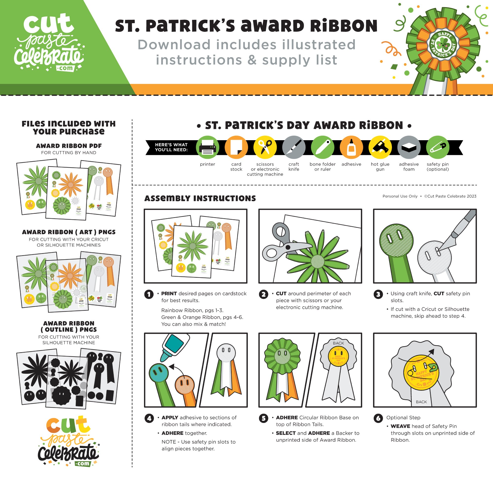 Each of Cut Paste Celebrate's printables come with illustrated step-by-step assembly instructions.