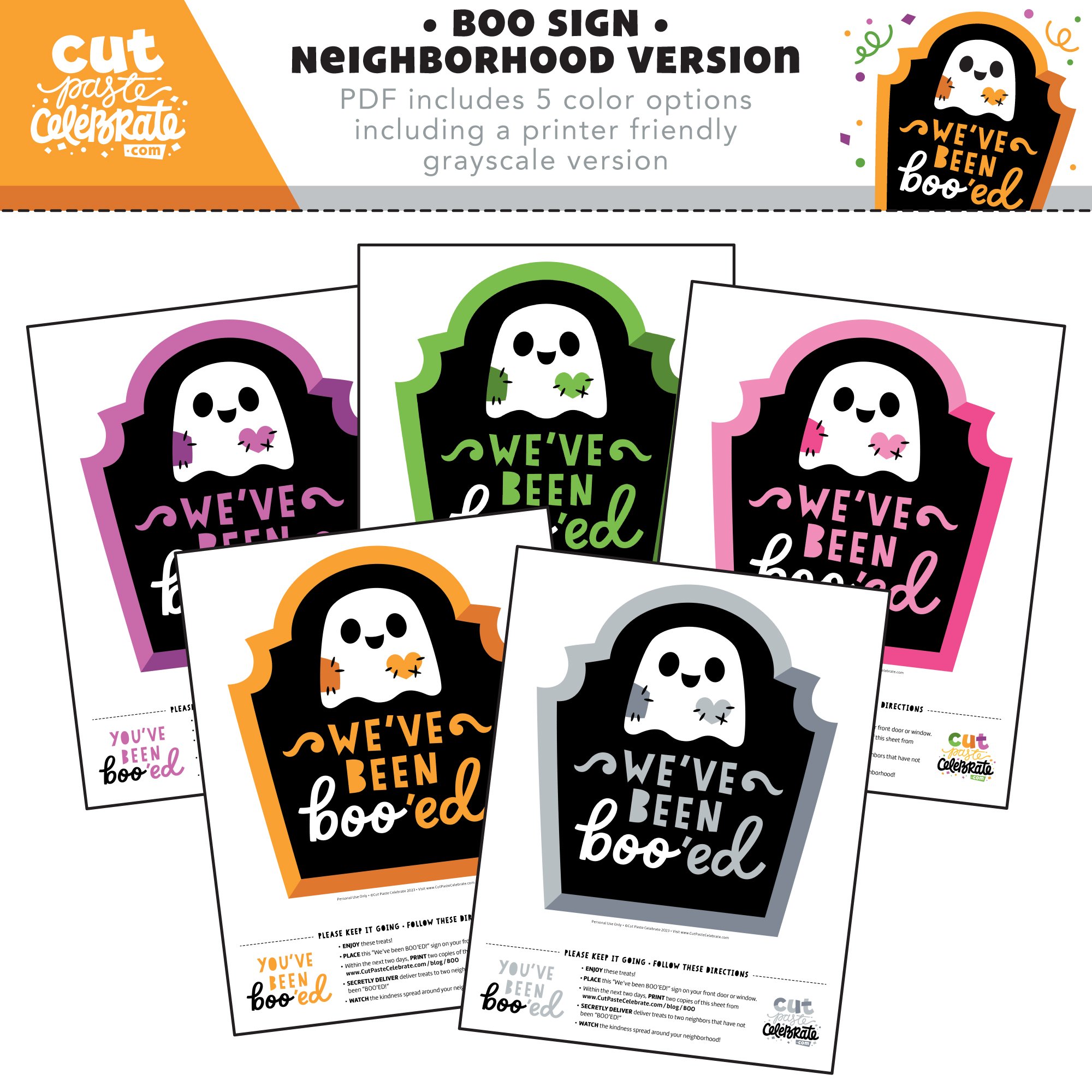 Each PDF includes 5 color options, including a printer friendly grayscale version.