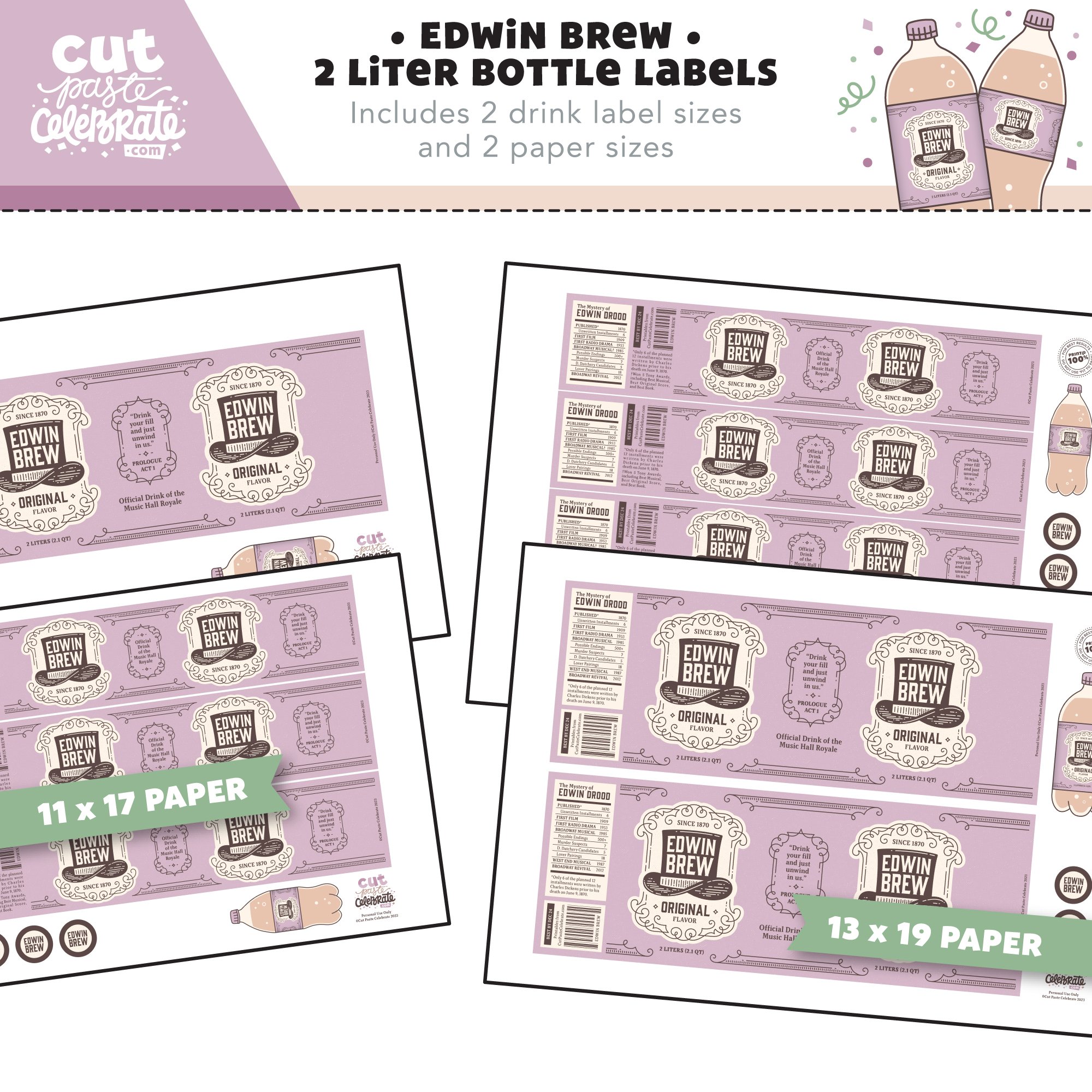 Printable Edwin Brew Bottle Labels - Inspired by Charles Dickens' The Mystery of Edwin Drood