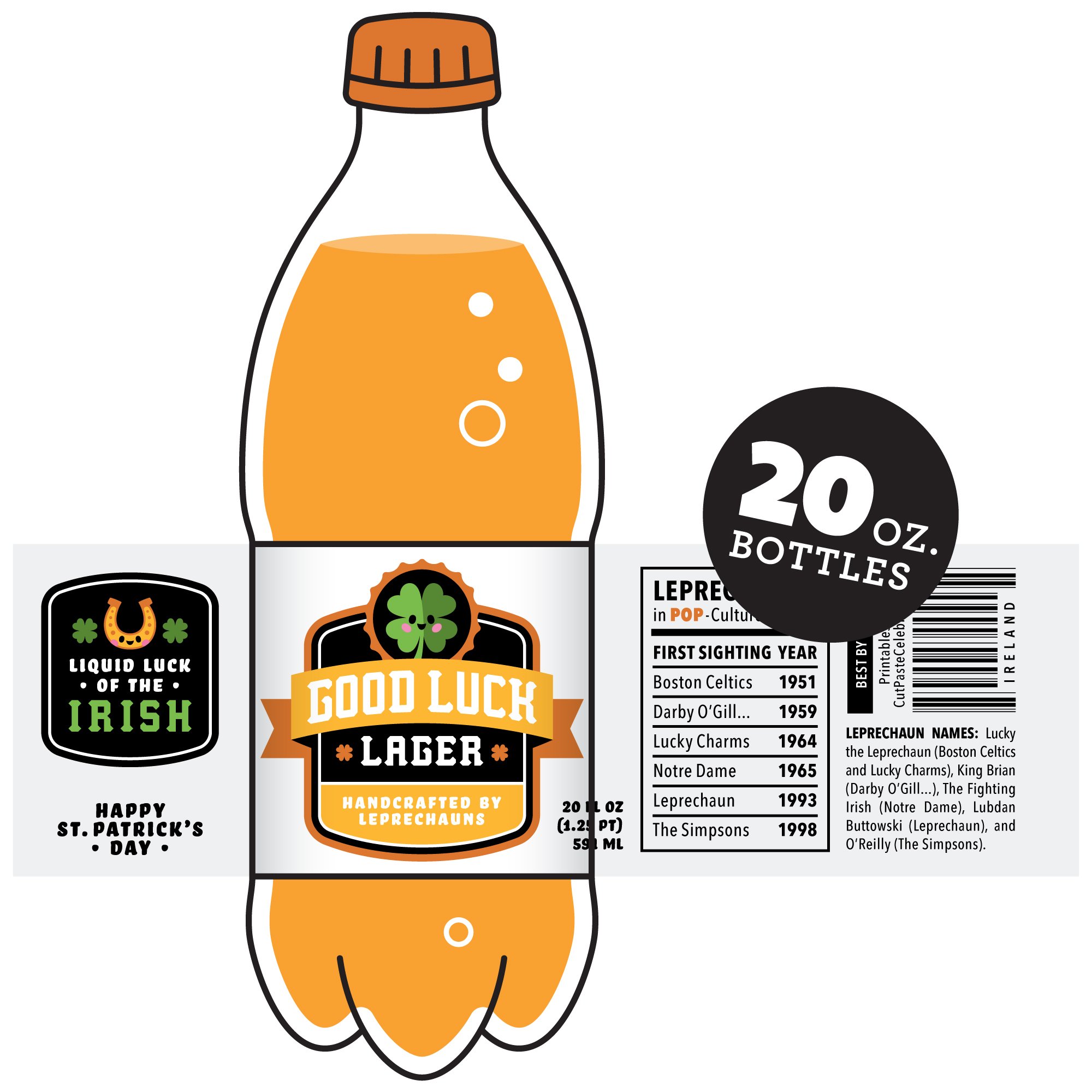 Find your favorite drink and make it festive with our printable St. Patrick's Day drink labels.