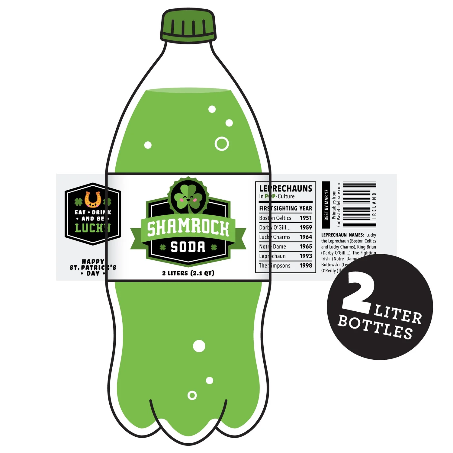 Printable St. Patrick's Day Drink Labels - Glass Bottles | Cut Paste ...