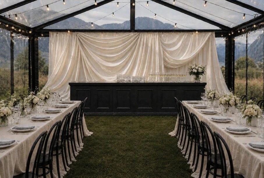 Creating the look for your wedding is often less about one statement piece and more about choosing hire items that work beautifully together.

The bar, seating, tables, glassware, lighting and draping all help shape the atmosphere of the space. When 